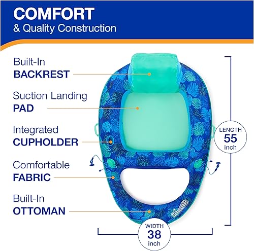 Miniatura 4 de Swimways Elite - Flotador reclinable de resorte, flotadores inflables para piscina con inflado rápido, reclinable de piscina para adultos de hasta
