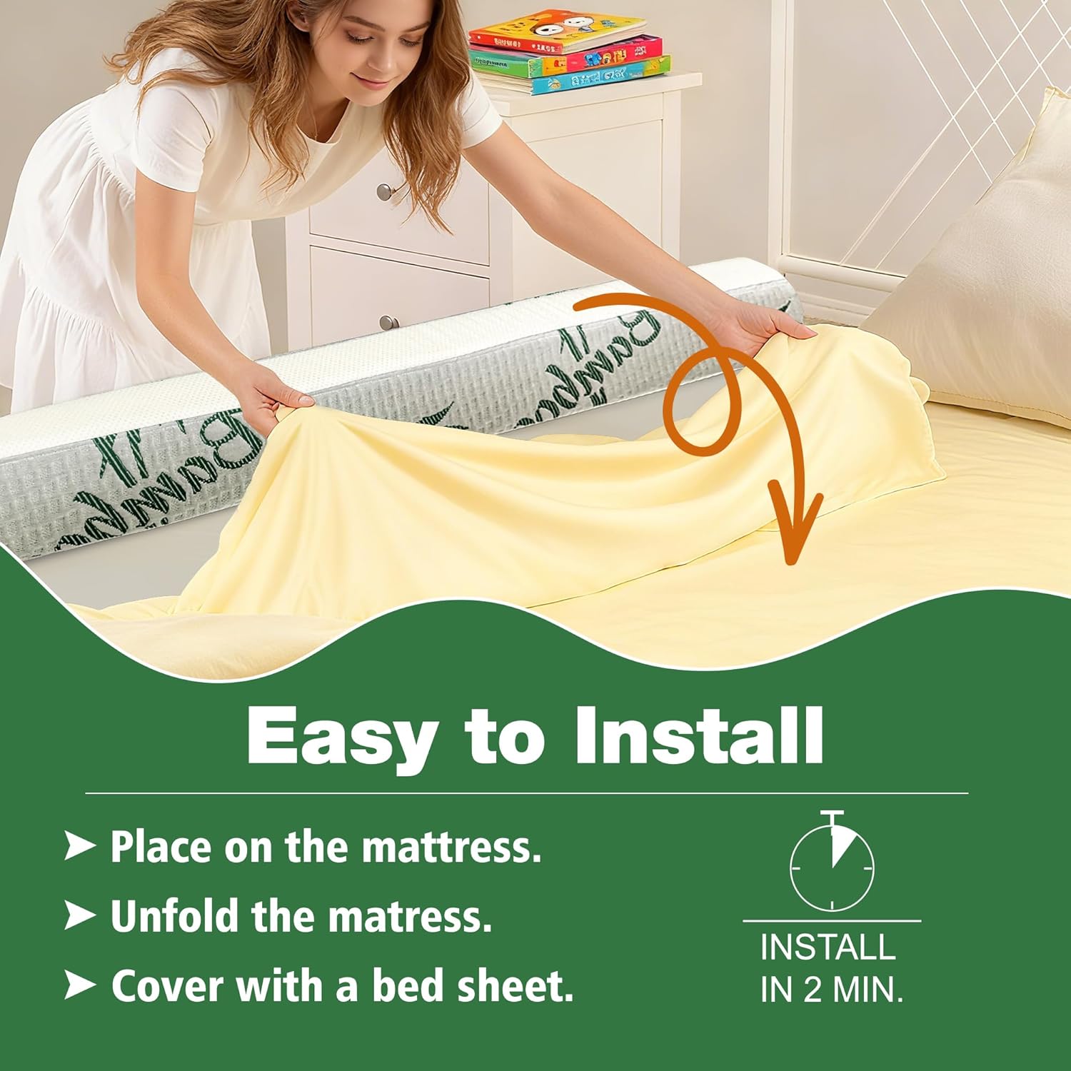 Baby Bed Bumpers for Toddlers, Foam Bed Guard Rail for Kids Bed Twin Full Queen King Size Bed, 2 Pack