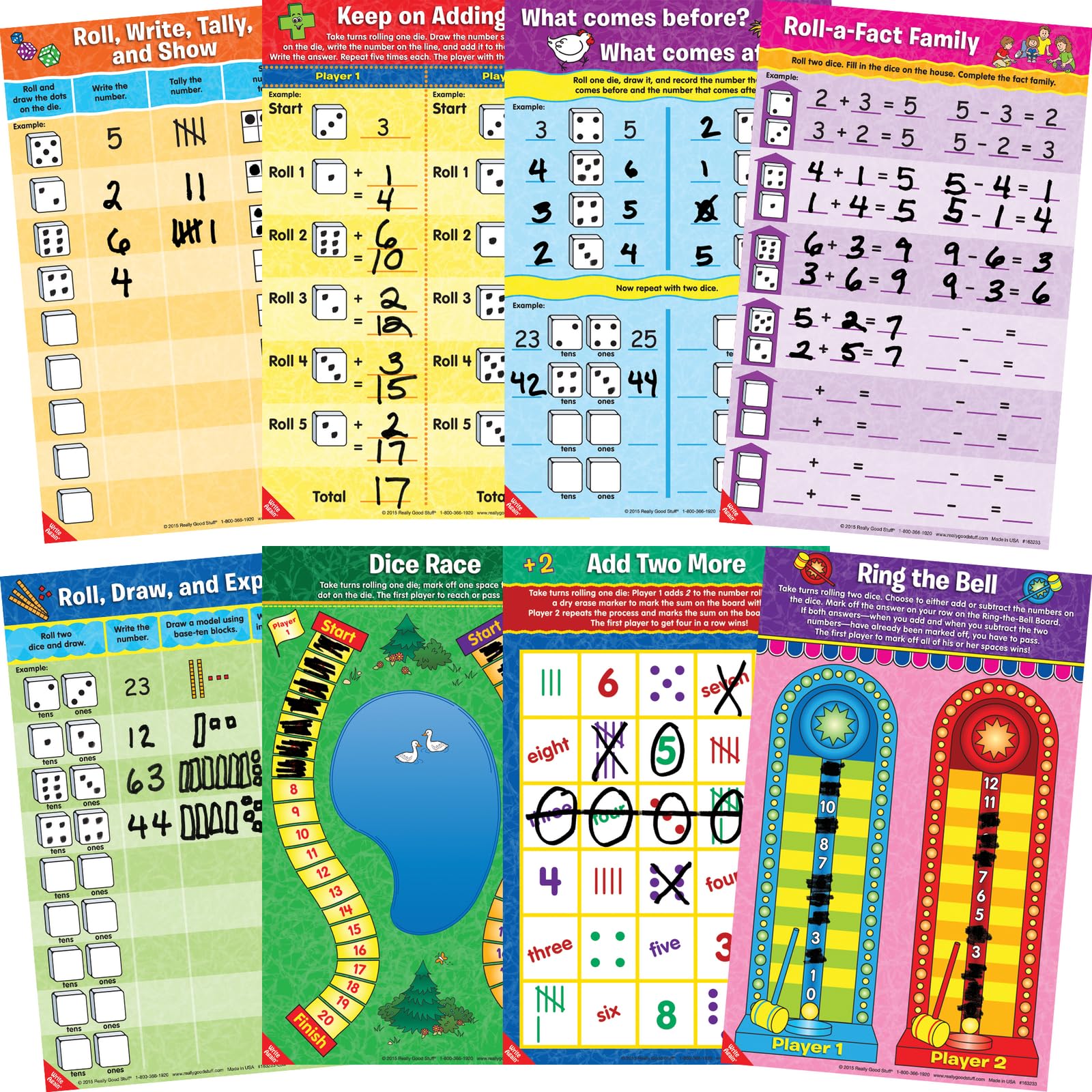 Really Good Stuff Math Mats Dice Games - 12 Mats