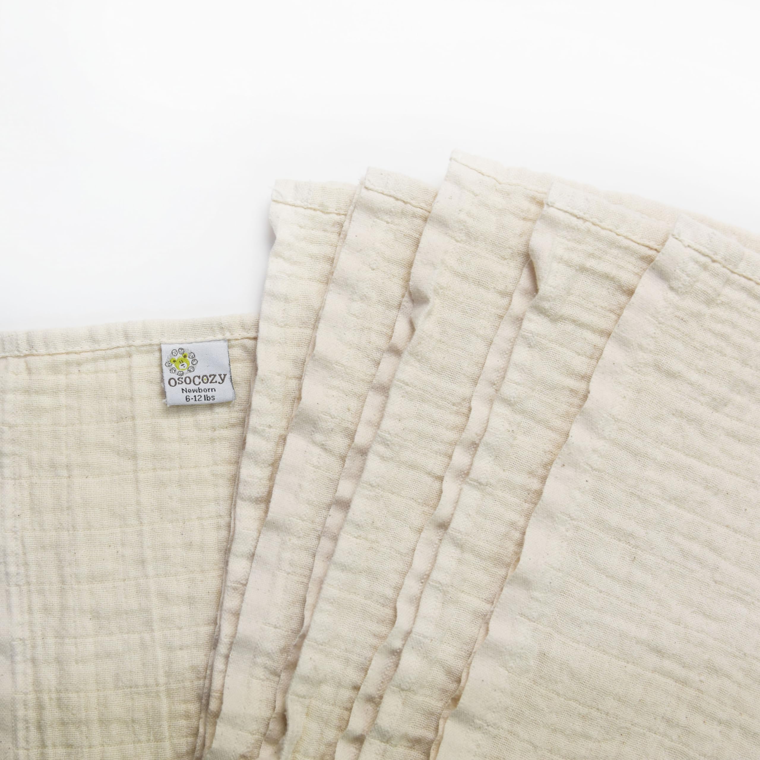 OsoCozy Pañales de tela plana de muselina orgánica, hechos de algodón 100% orgánico de doble capa, ecológico, suave, absorbente, de doble capa, paquete de 6. Recién nacido para 6-12 libras.