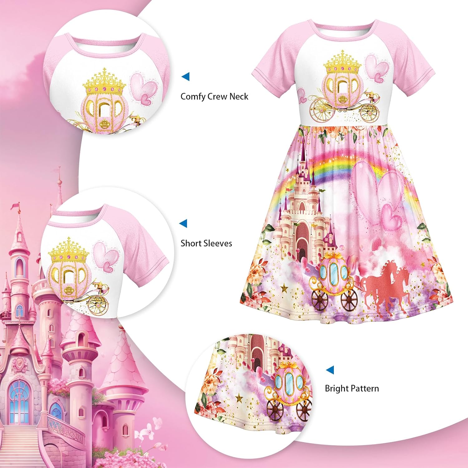 LQSZ Girls Nightgowns Princess Pajamas 3-10 Years Nightdress for Toddler Kids Sleepwear Short Sleeves Night Dress - Image 5