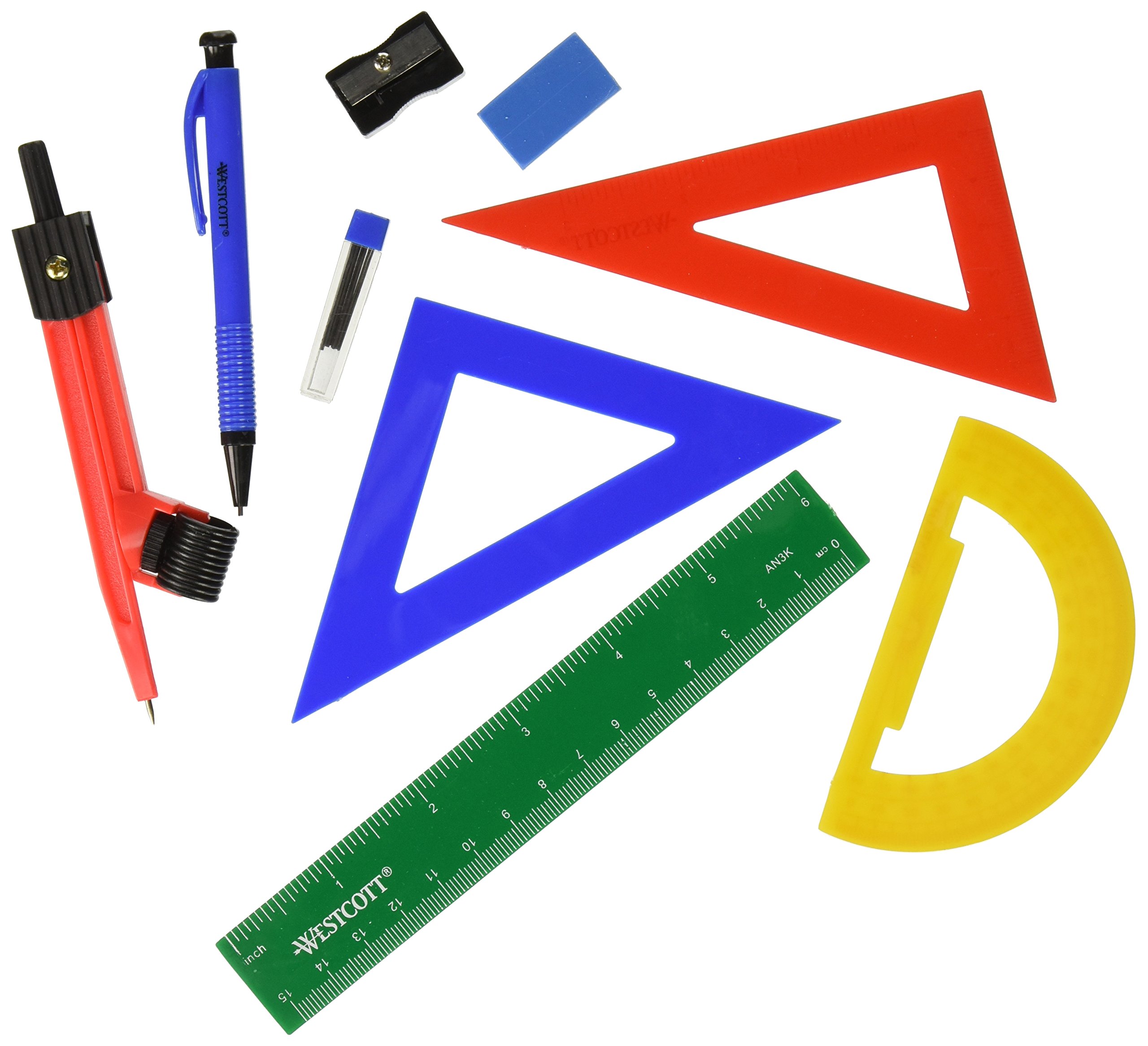 Westcott Zehn Stück Mathematische Tool Kit, Blau und Grau (14552)