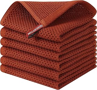 Kitinjoy 100% Cotton Kitchen Dish Cloths, 8 Pack Waffle Weave Ultra Soft Absorbent Dish Towels for Drying Dishes Quick Drying Kitchen Towels Dish Rags, 12 X 12Inch, Rust