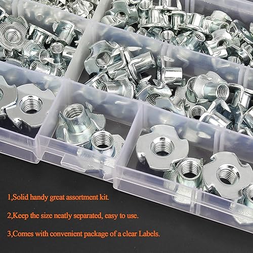 Miniatura 5 de HELIFOUNER Juego surtido de 120 tuercas M3 M4 M5 M6 M8 T de cuatro tuercas de garra para madera, soportes de escalada en roca, gabinetes