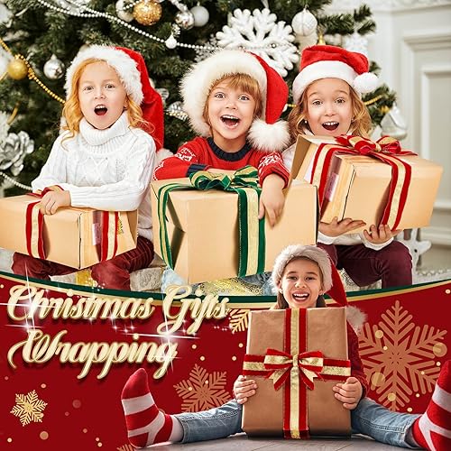 Miniatura 6 de Craftsatin 2 rollos de cinta brillante de Año Nuevo de 10 yardas x 2.5 pulgadas con borde dorado con alambre dorado a rayas doradas, cinta de