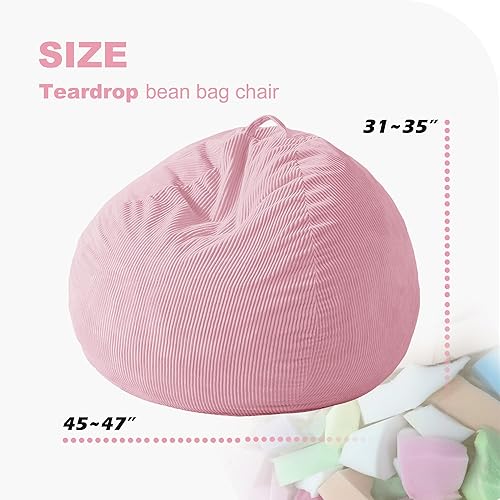 Miniatura 113 de Homguava Puf de 3.5 pies: puf de lágrima con relleno de espuma viscoelástica, sillas compactas de puf, sofá suave con funda de pana (gris)