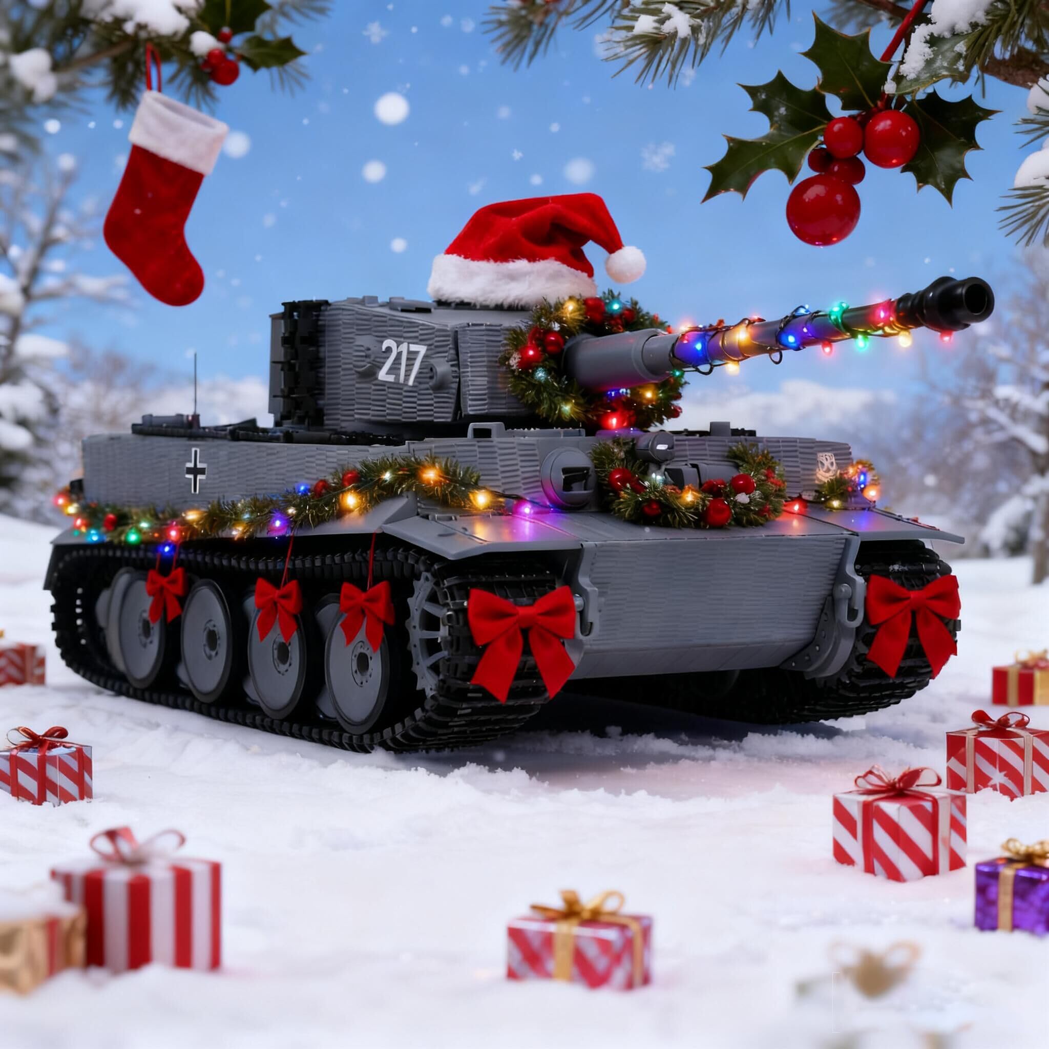 Taigen 1/24 RC Char de combat Tiger I RC Modèle de char militaire moyen terme infrarouge Châssis de combat recul Flash LED Gris RC Camion de transport militaire Véhicule blindé Hobby