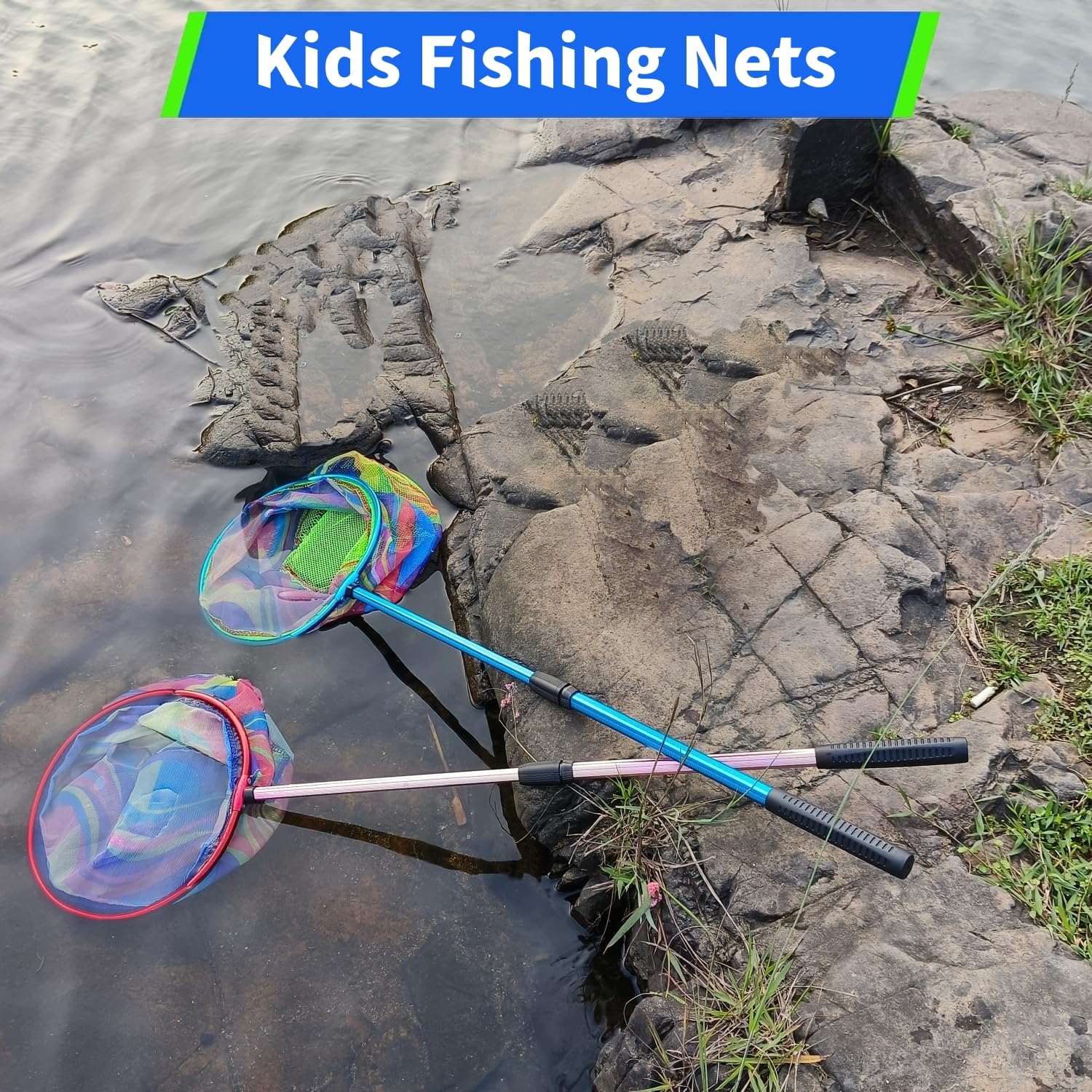 KAHEIGN 3 Pezzi Retini da Pesca per Bambini, 95CM Retino per Farfalle Telescopico Retino per Foglie da Piscina Estensibile da 68CM a 95CM -per Bambini Cattura Insetti Farfalle Pesci Uccelli (3 Colori)