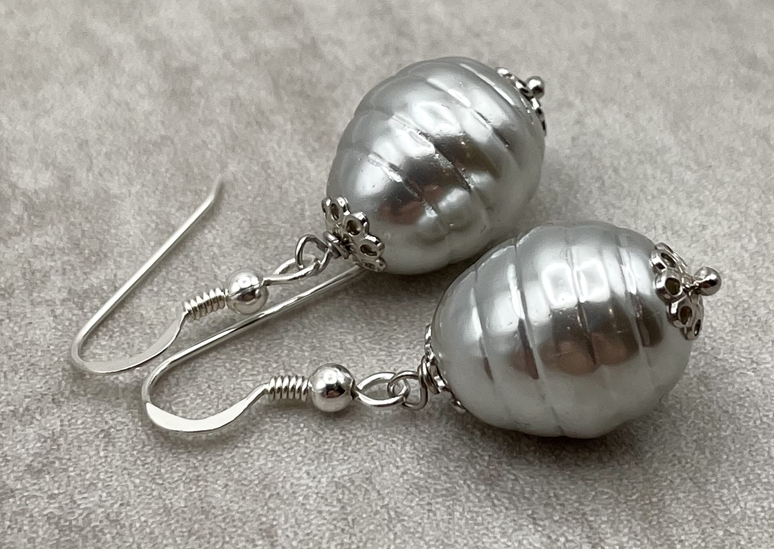 Pendientes de Plata 925 y Perlas Grisas Barrocas Simuladas, Joyas Modernas, Regalo para Mujer