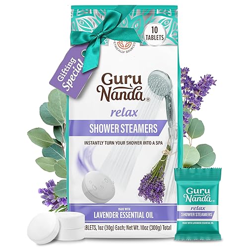 GuruNanda Relax - Tabletas de vapor para ducha (paquete de 10) Aceite esencial de lavanda 100% natural para apoyar el alivio del estrés y la
