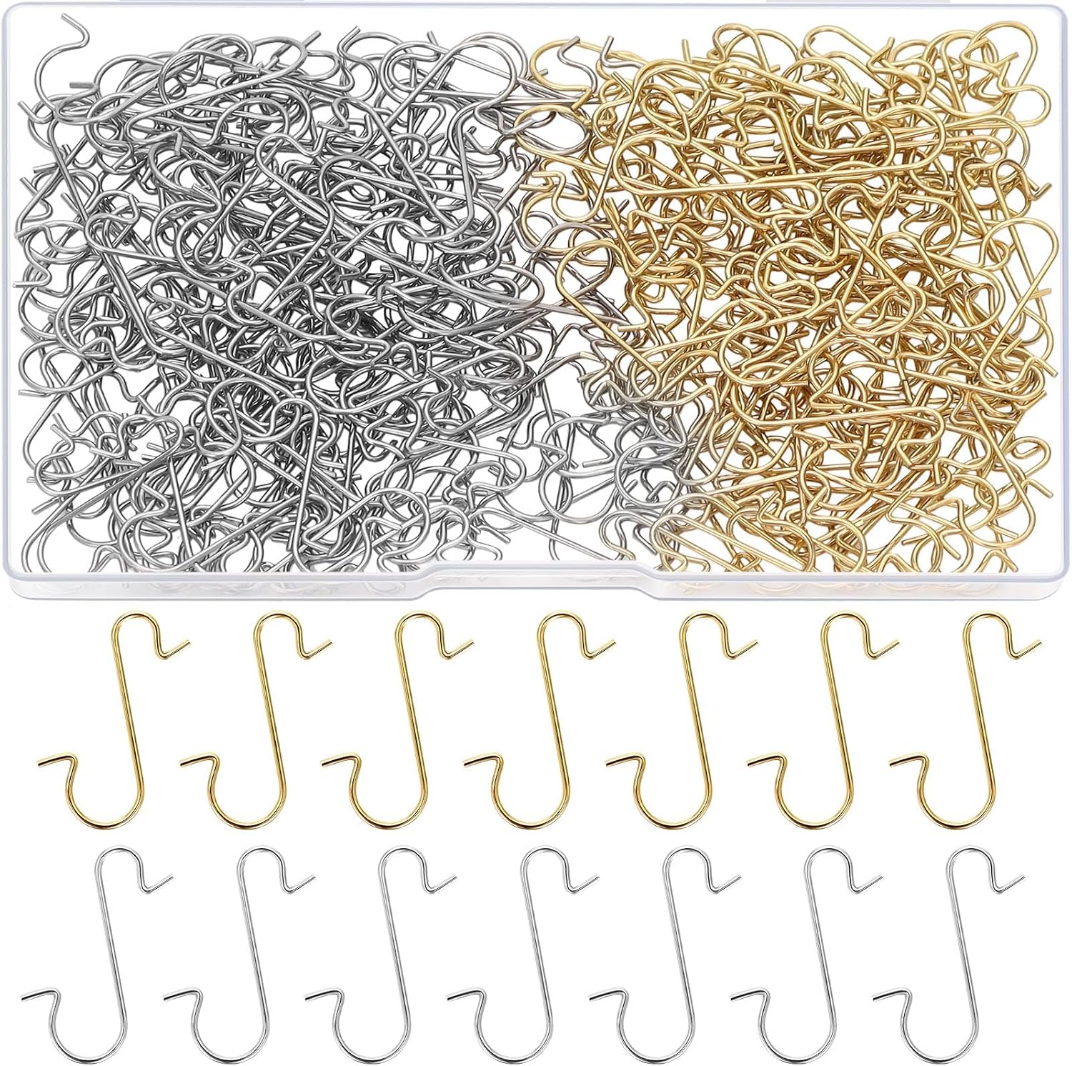 250 PCS Christmas Ornament Hooks, Ornament Hangers Hooks, Metal Wire Ornaments Hook with Storage Box for Christmas Tree Party Balls Decoration (Gold and Silver)