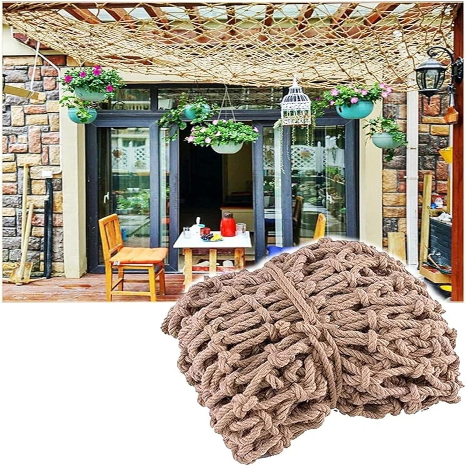 Gjzqdkx Heavy Duty Safety Hemp Rope Net For Kids Climbing, Tree House, Balcony, Stairs & Garden Playground Protection - 20X20ft/6X6m Indoor & Outdoor Decor
