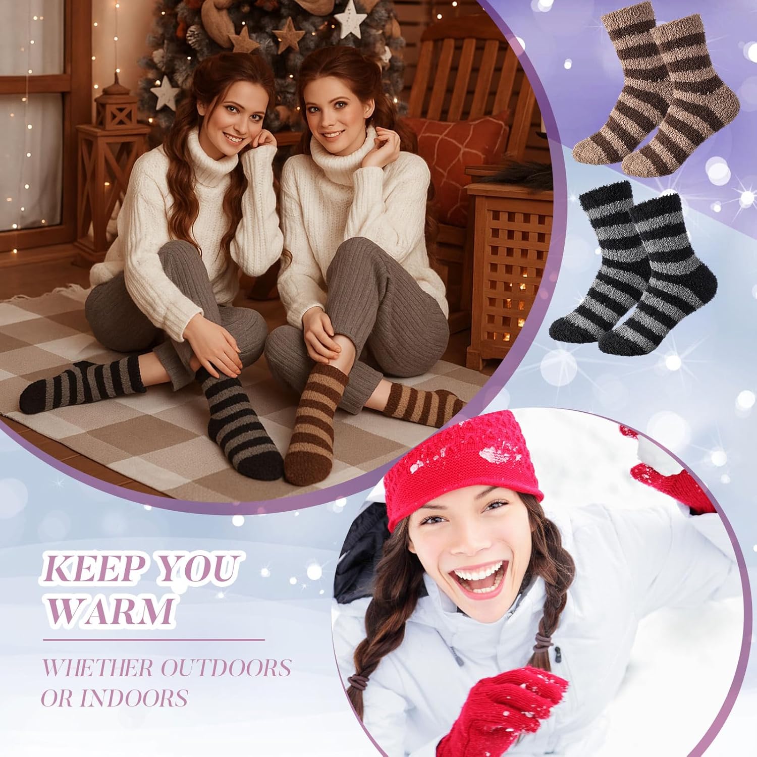 Handepo 60 Pairs Women Fuzzy Socks Bulk Winter Warm Soft Fluffy Crew Sleeping Slipper Socks for Indoor Valentine's Day Gifts - Image 3