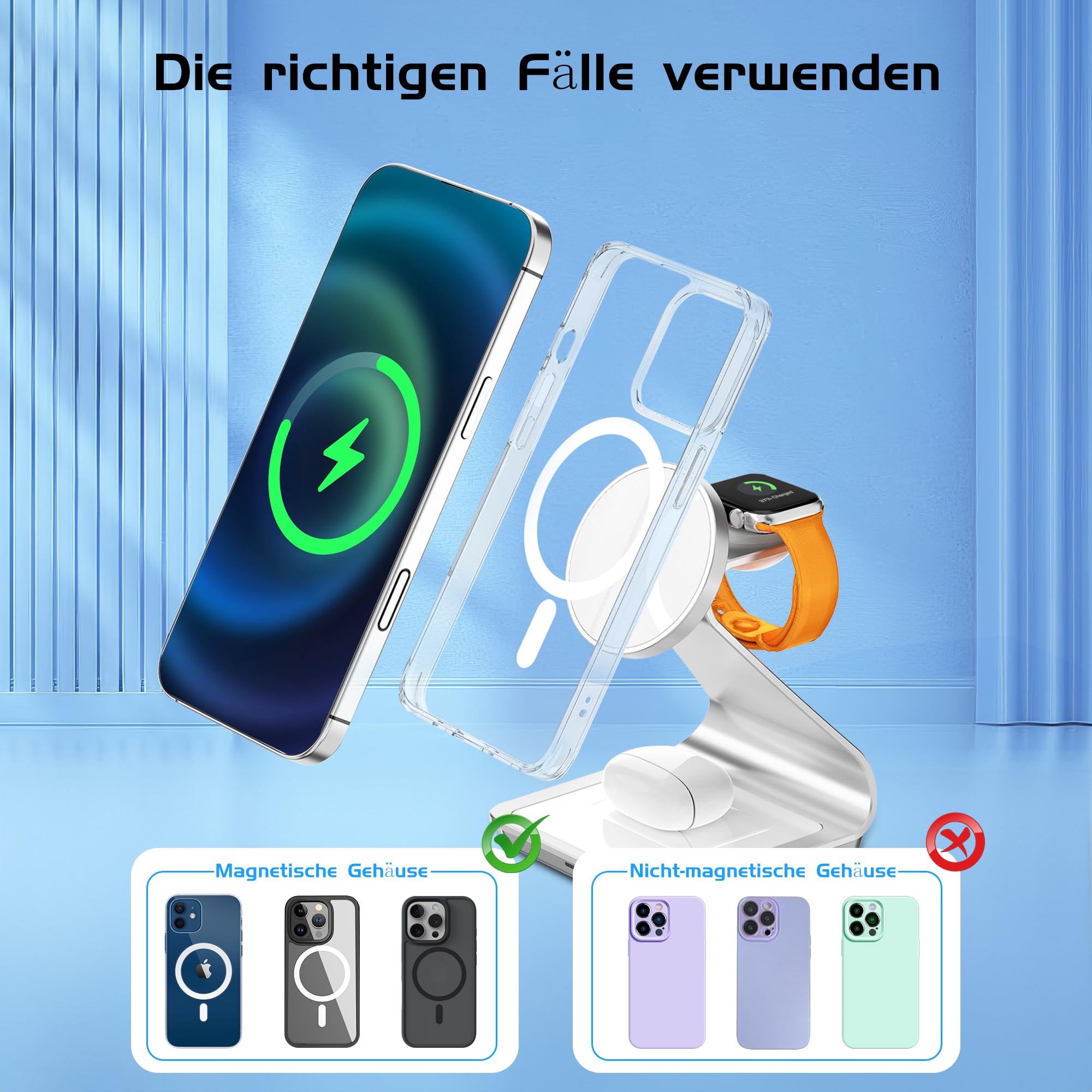 JE Indukcyjna stacja ładująca kompatybilna z ładowarką Magsafe, stacja ładująca 3 w 1, Apple Wireless Charger do iPhone 16/15/14/13/12, do Apple Watch 8/7/6/5/4/3/2/SE i AirPods 3/2/Pro (biała)