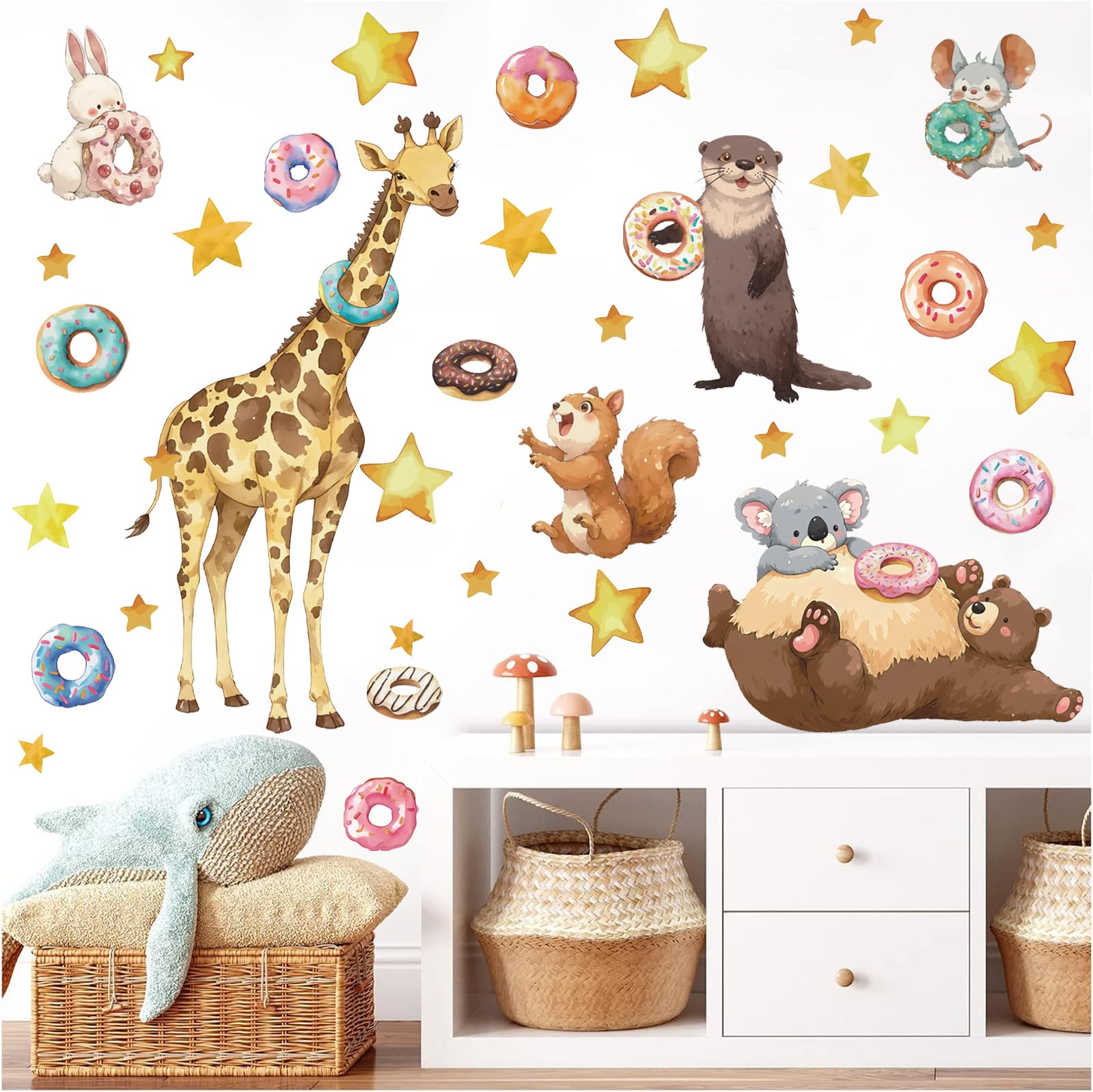 TOARTi Animal Wall Decals Woodland Wall Stickers for Nursery Sticker Squirrel Brown Bear Giraffe Rabbit Stickers for Baby Kids Bedroom Daycare Decor — image 1