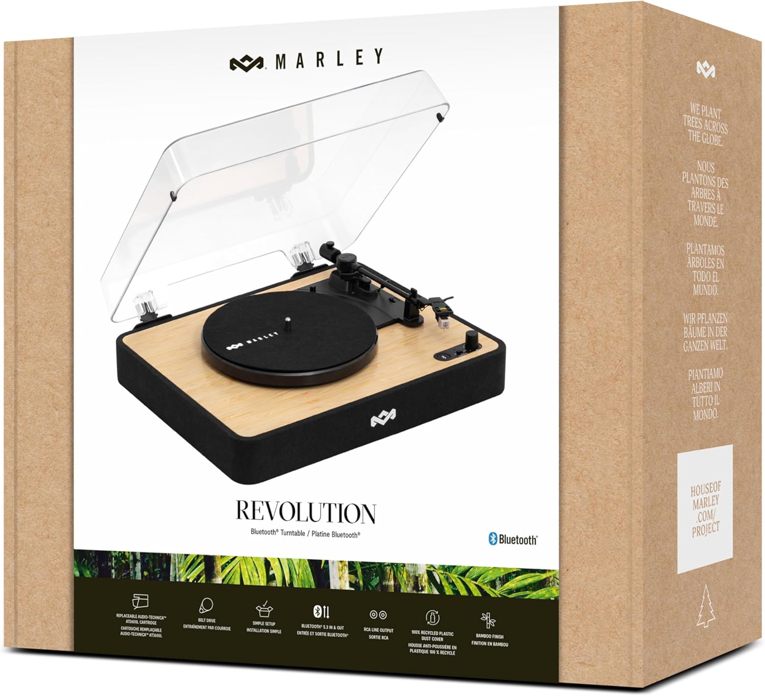 House of Marley Revolution Wireless Turntable - Bluetooth Record Player, 3-Speed Sustainably Made Vinyl Player, Easy Set Up Home Turntables for Vinyl Records with Dust Cover - Image 8
