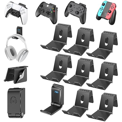 OIVO Controller & Headset Wall Mount Holder Stand, Foldable Headphone Stand, Gaming Controller Holder Hanger Hook, Universal Storage Organizer Controller/Earphone/Game Accessories-9 Packs - 8 X Controllers Holder