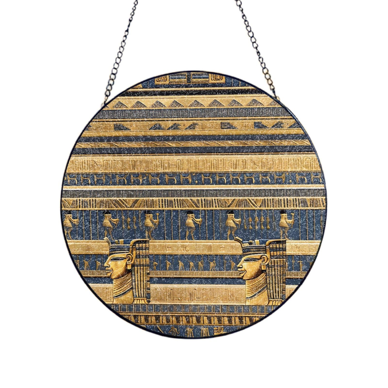 Phayah Egyptian Pharaonic Frescoes Print Stained Glass Window Hanging Sun Catchers Decoration Mother'S Day Birthday Gifts For Home Garden Porch 8in（20cm）