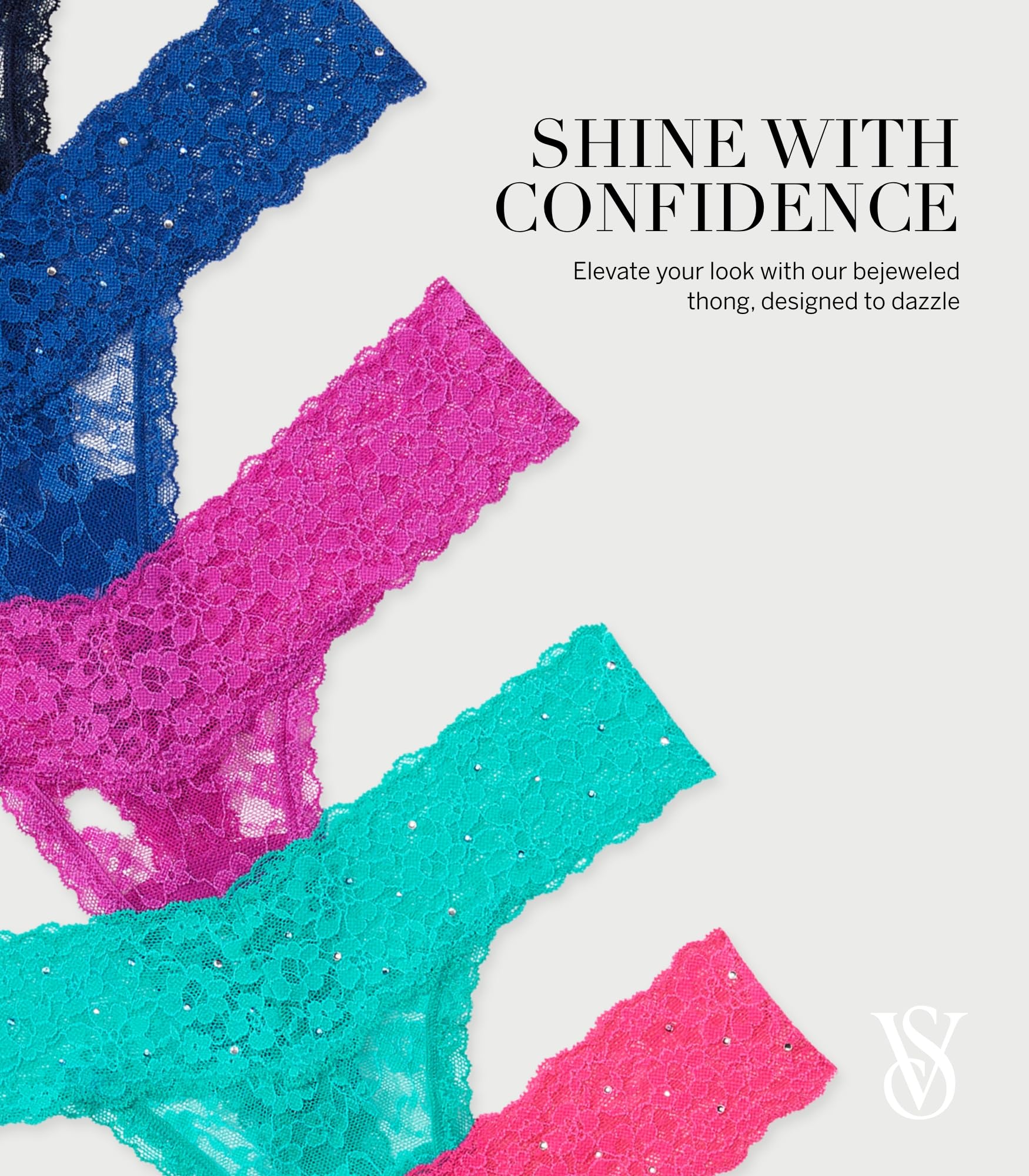 Victoria's Secret Perizoma da donna in pizzo, mutandine da donna, confezione multipla, Strass per festival, Small