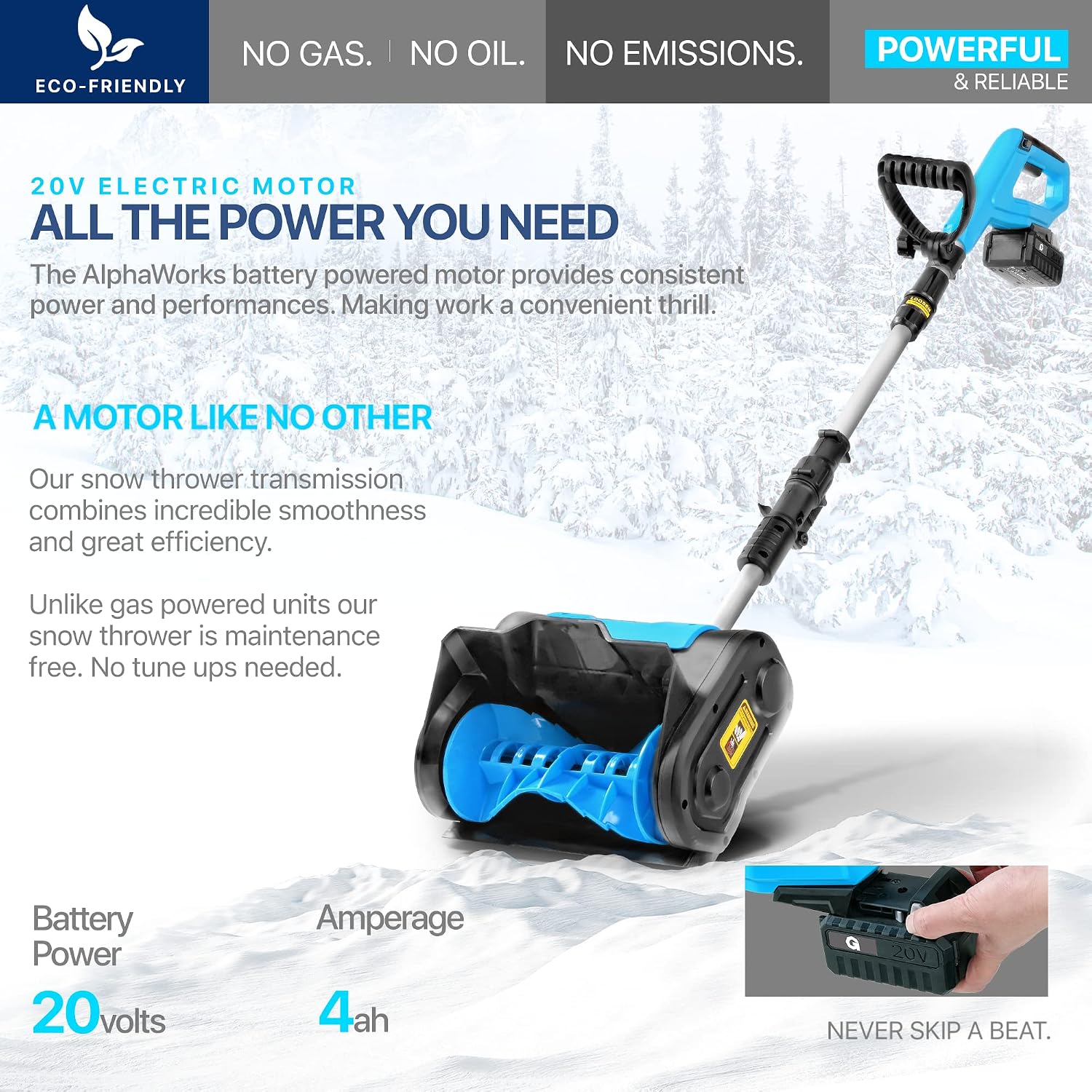review AlphaWorks Snow Thrower Power Shovel 4Ah DC 20V Upgraded Design, Cordless Rechargeable Handheld, Lightweight 10