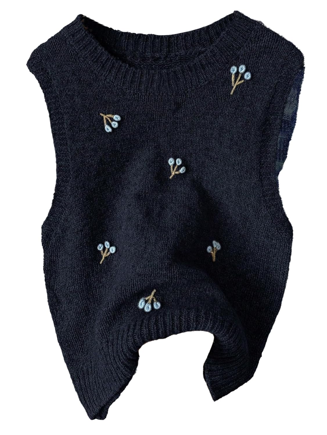 SweatyRocks Womens Crew Neck Sweater Vest Embroidered Sleeveless Pullover Sweater Tank Tops Knitwear