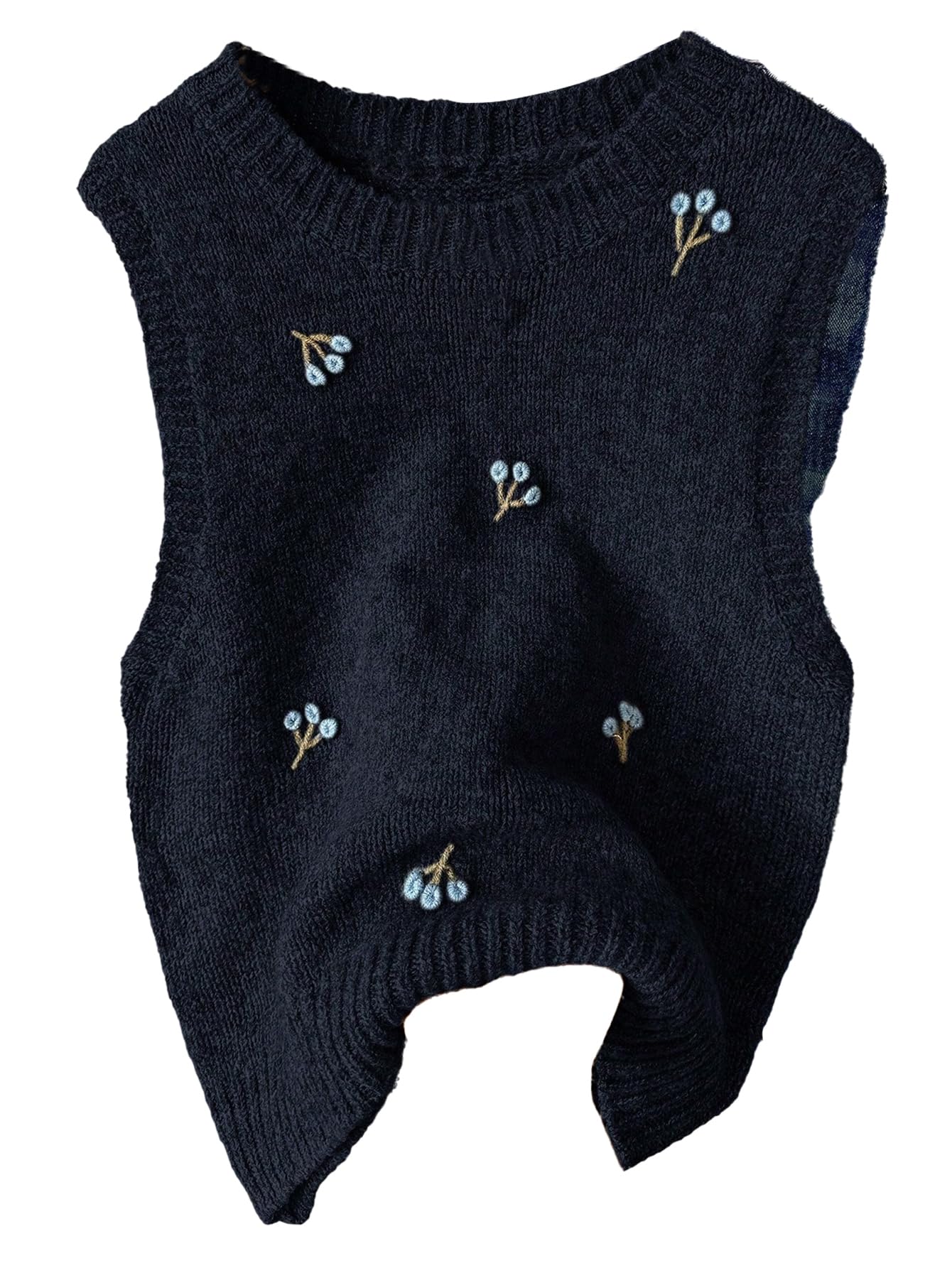 SweatyRocks Womens Crew Neck Sweater Vest Embroidered Sleeveless Pullover Sweater Tank Tops Knitwear
