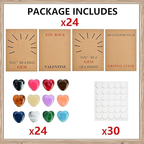 Miniatura 3 de Regalos para el día de San Valentín para niños, paquete de 24 tarjetas de San Valentín con piedras de cristal en forma de corazón, kawaii, tarjeta