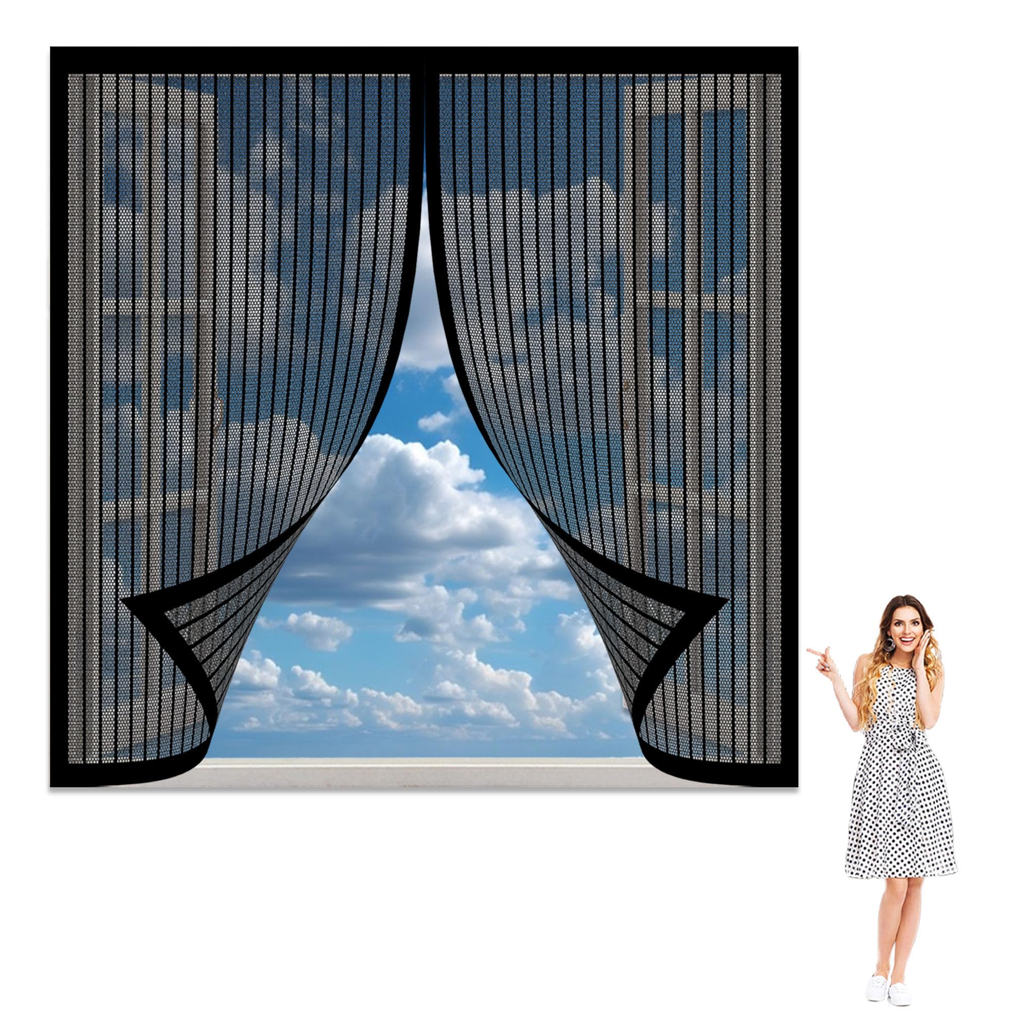 Magnetic Fly Screens Windows 60 x 130 cm Selfadhesive Tape Magnetic Window Screen Insect Mesh with Installation Accessories for Living Room Bedroom Offfice, Black