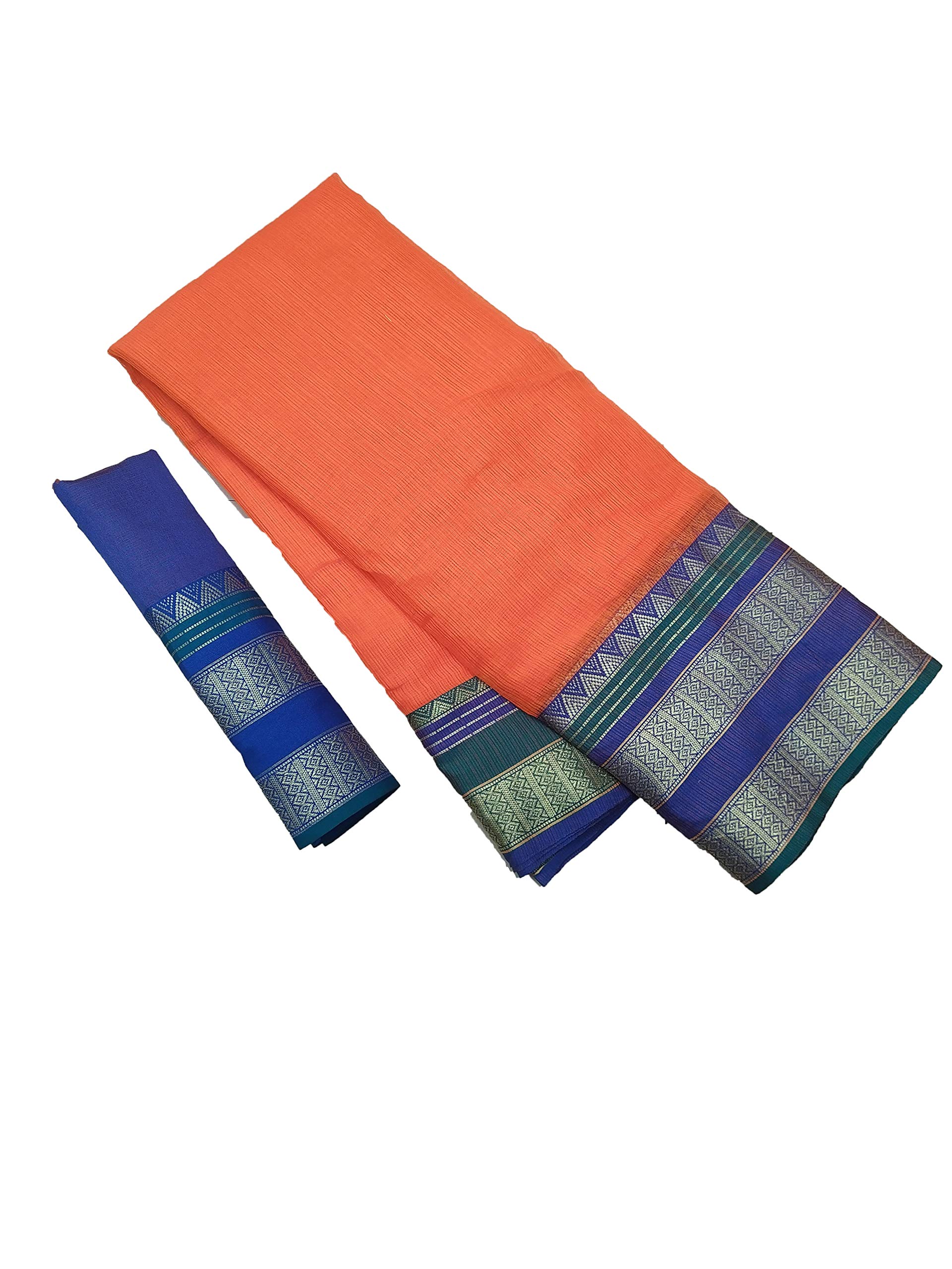 SAHAJANAND Women's Kota Doria Cotton Silk Saree (Orange)