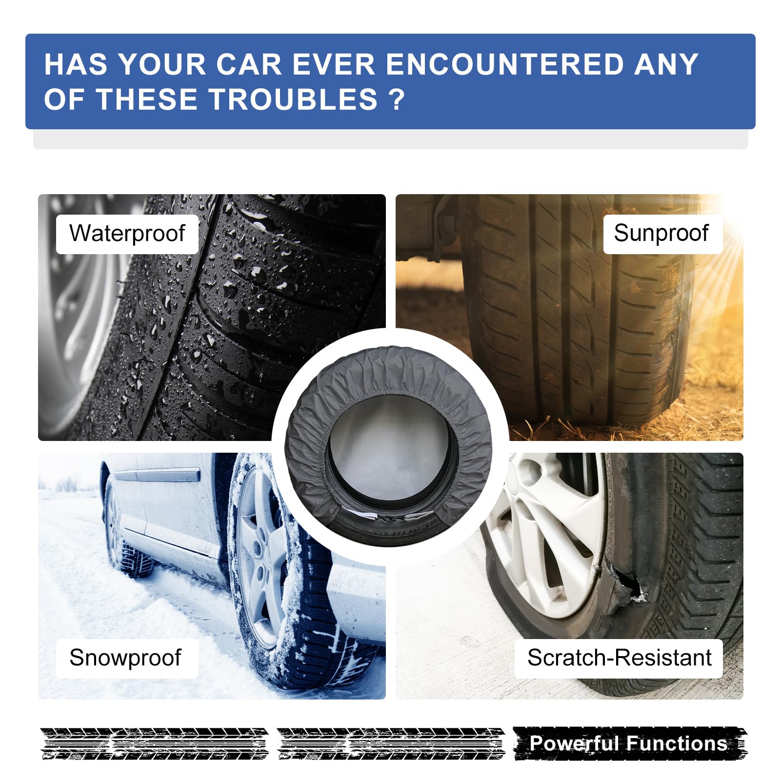 Heavy Duty Rv Tire Covers Set of 4, Tough Waterproof Wheel Covers for Boat Trailer Camper Truck Motorhome Van SUV Jeep Car, Sun Rain Wheel Protecter, 24-26 Inch Tire Diameter, Gloves