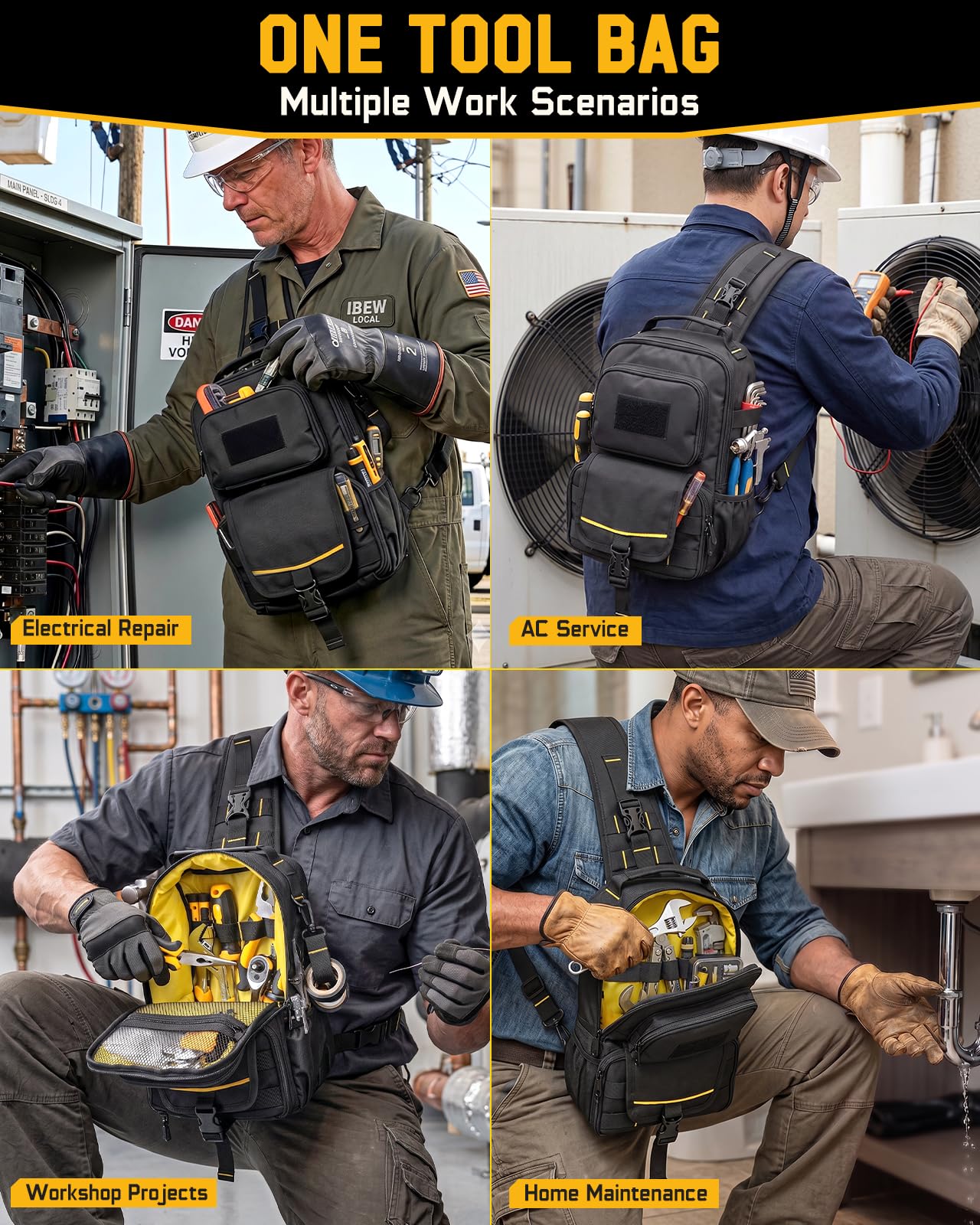 Electrician HVAC Tool Bag for Men, Small Tool Backpack Wide-Opening — Amazon image 7