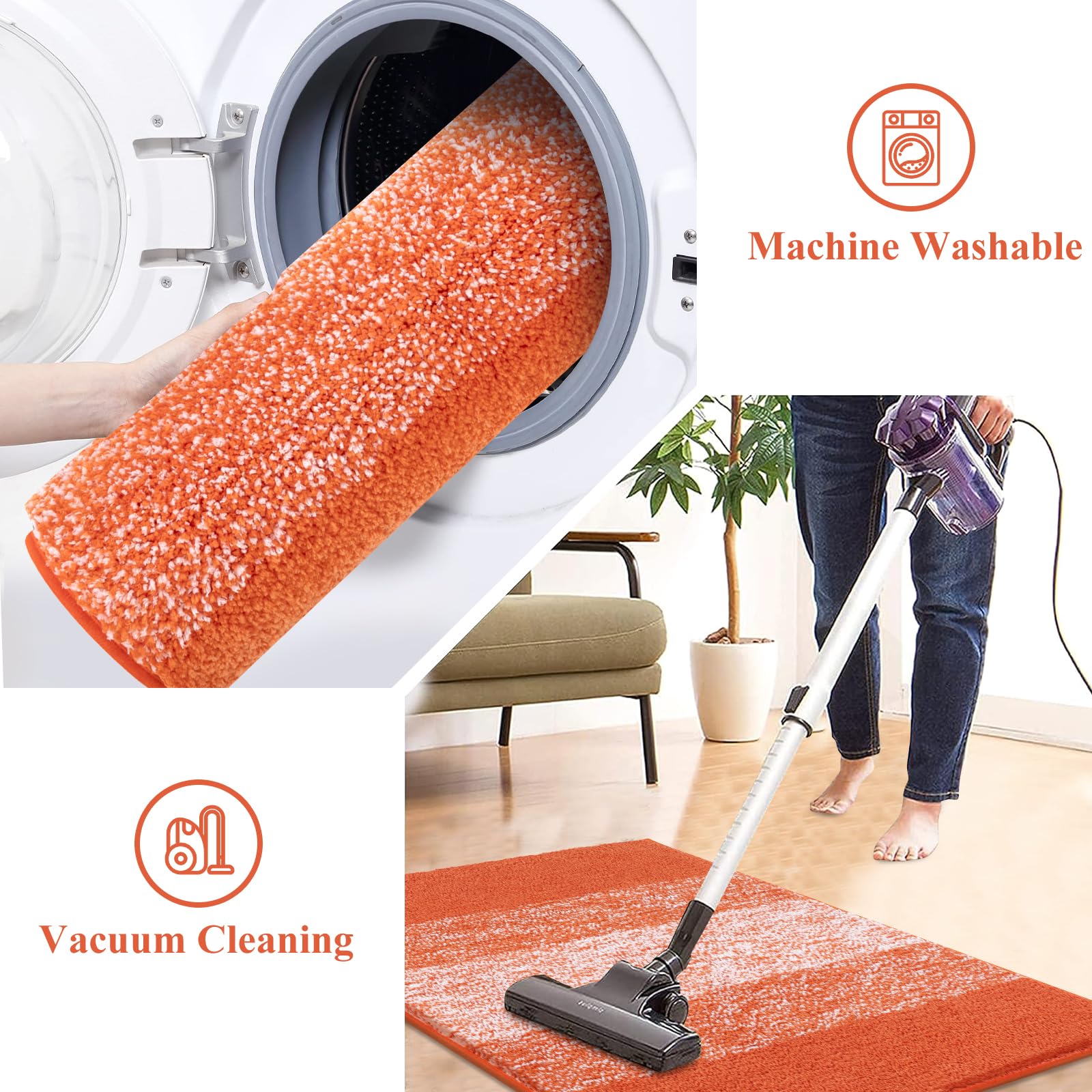 Vaukki Lot de 2 tapis de salle de bain de luxe doux, antidérapants et lavables, en microfibre à poils longs et absorbants à rayures pour baignoire, salle de bains et douche (45,7 x 66,8 cm + 50,8 x