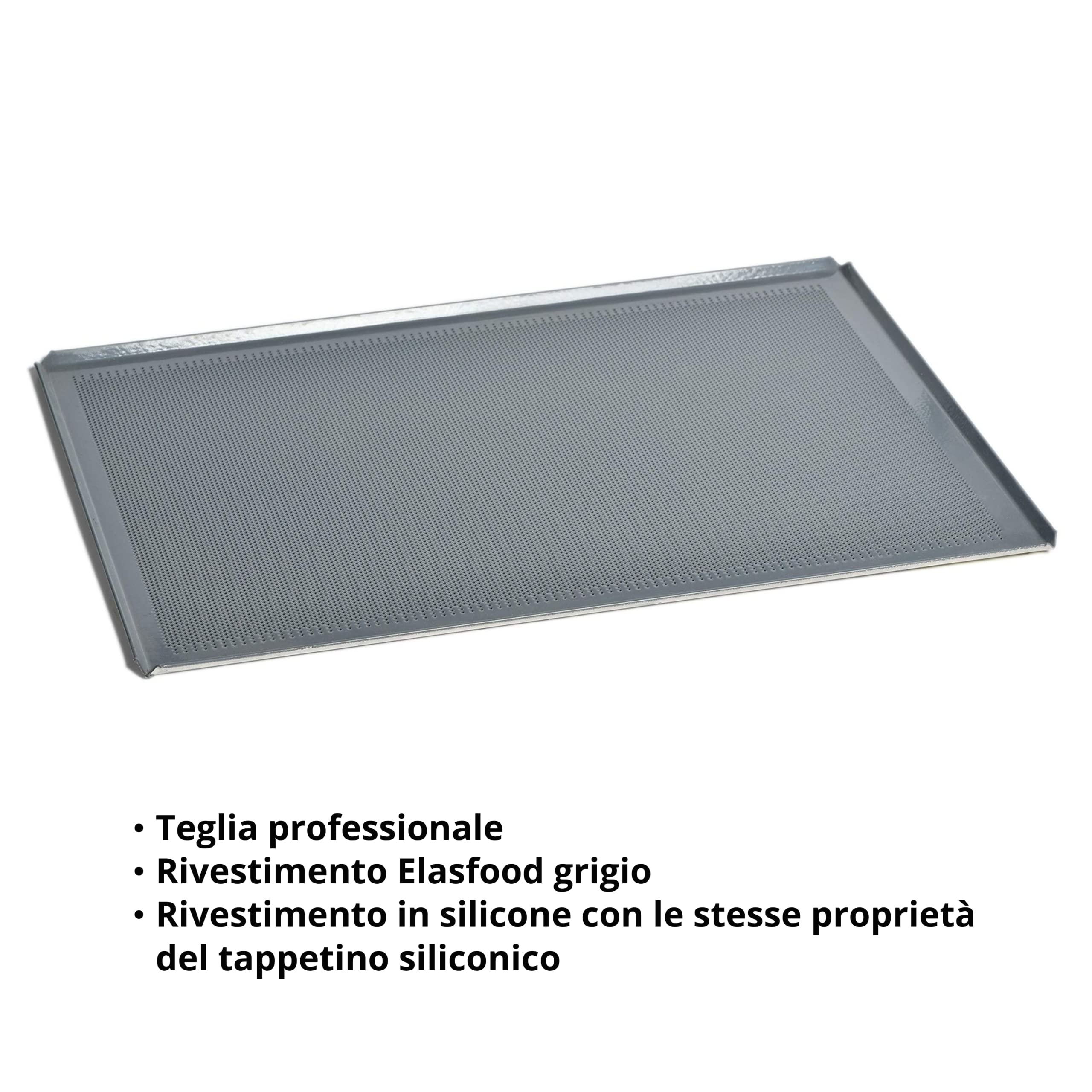 Teglia da Forno Forata in Alluminio 60 x 40 Rivestimento Professionale Antiaderente Elasfood Ideale per Pane e Dolci Foro 3 Passo 5
