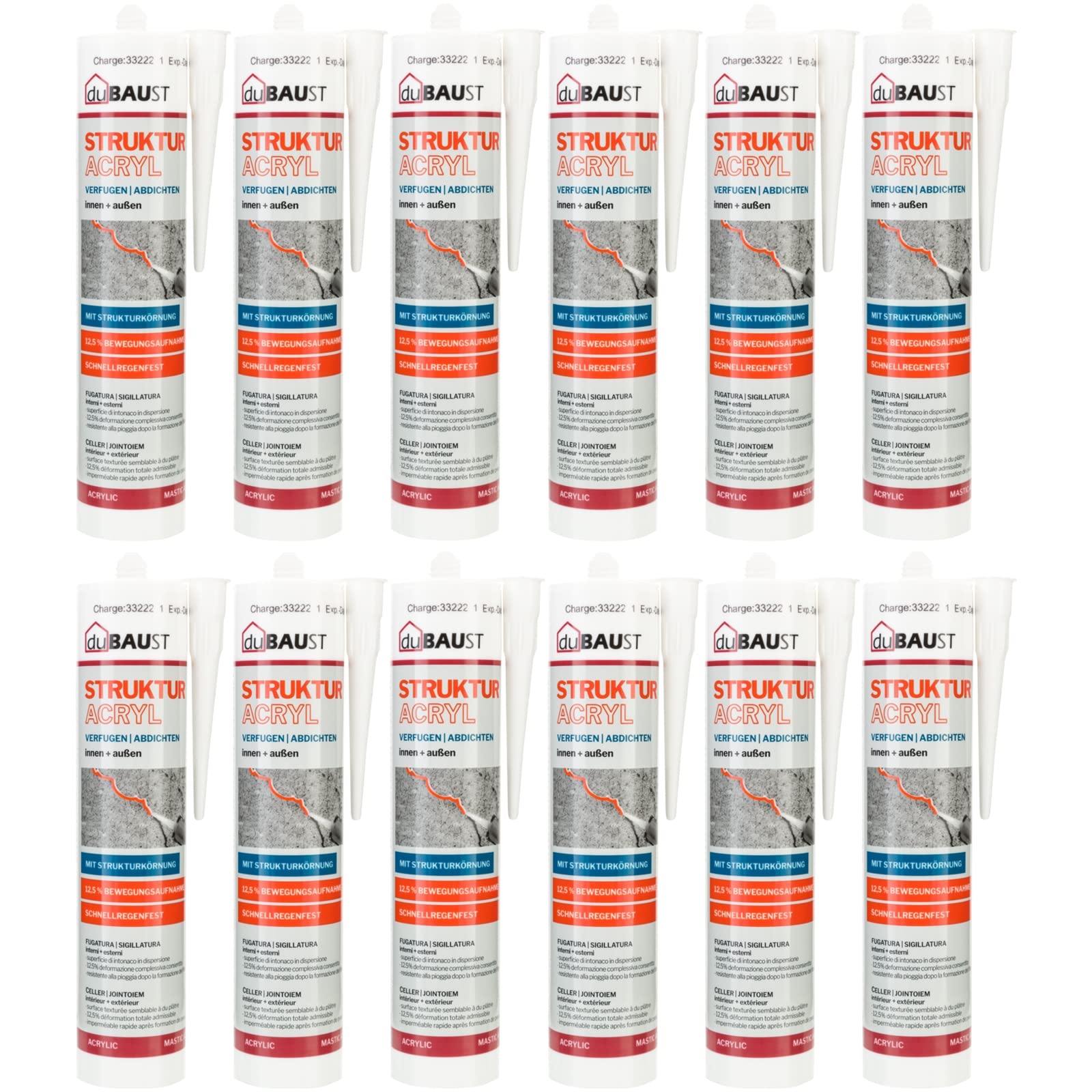 PAC24 masilla acrílica masilla estructural acrílica 12,5% absorción de movimiento estructura granular para recubrimiento, grietas, rellenos interior y exterior 310ml blanco (12)