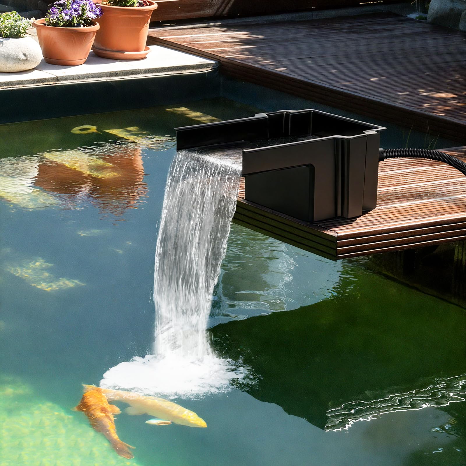 Filtro per laghetto a cascata, 20 cm di larghezza, per laghetto piccolo, ideale per il giardino, nero