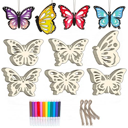 42 PCS Wooden Hollow Butterfly Ornaments to Paint 6 Styles