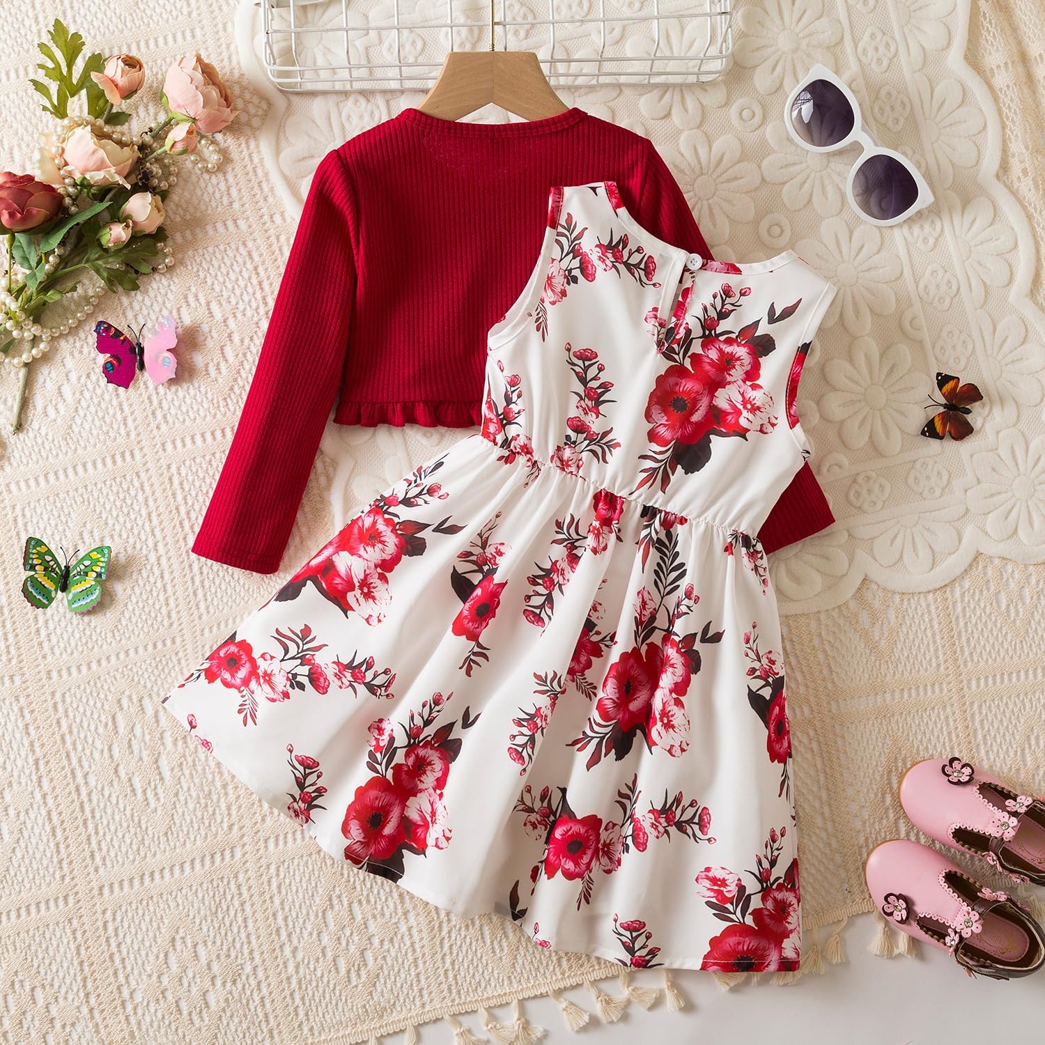 HNXDYY Toddler Girl Sleeveless Dress and Cardigan Set - Image 3