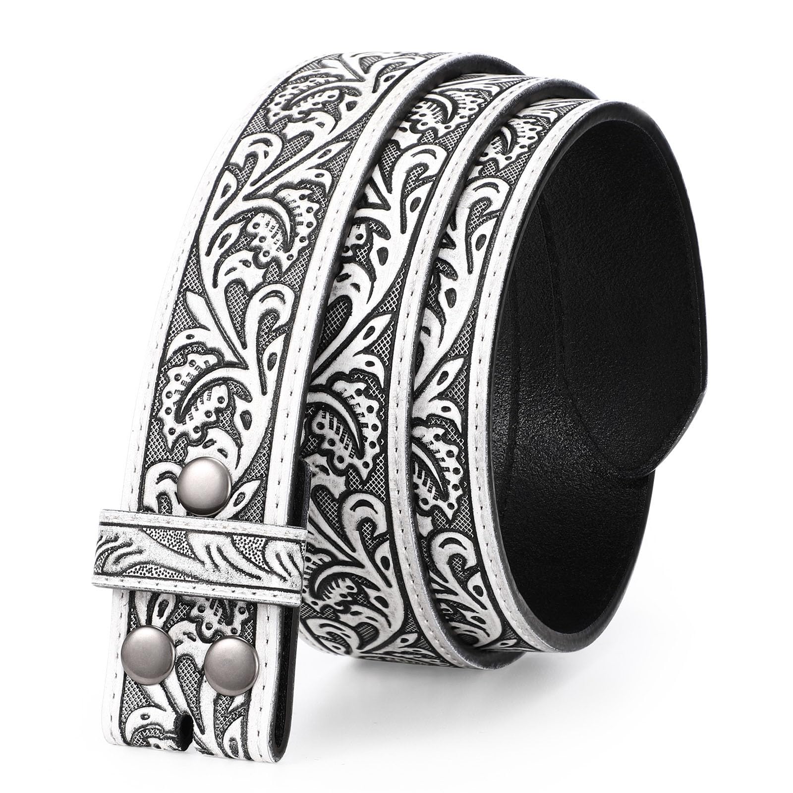 TRIWORKS Western Belt Strap for Men without Buckle 1.5" Wide Floral Engraved Embossed Leather Belt Strap