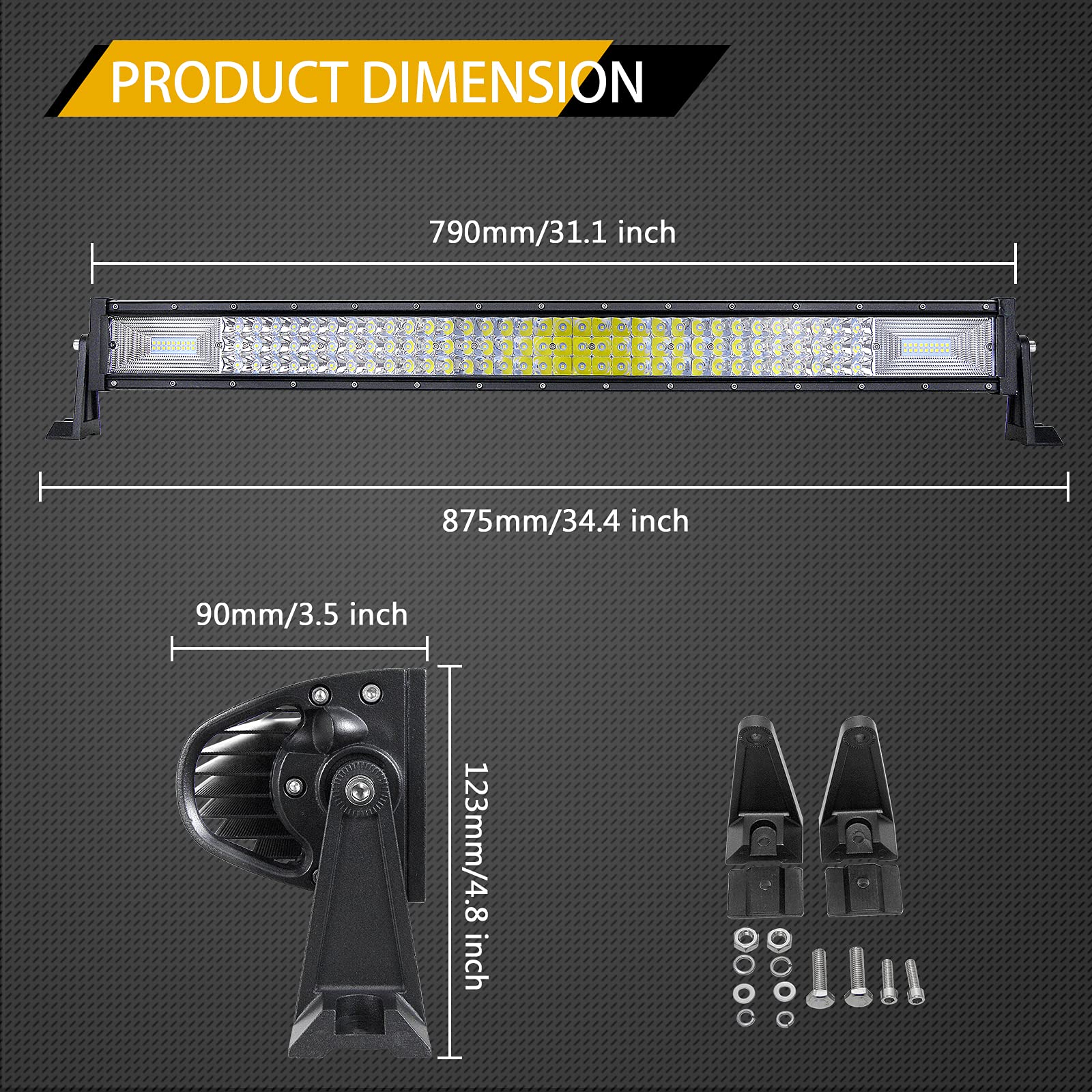 AUXTINGS 82 cm 405W Triple rangée 7d Barre Lumineuse LED de Travail Spot inondation Combo Faisceau DC 12V-24V 6000K Offroad Véhicules 4x4 ATV Utvs