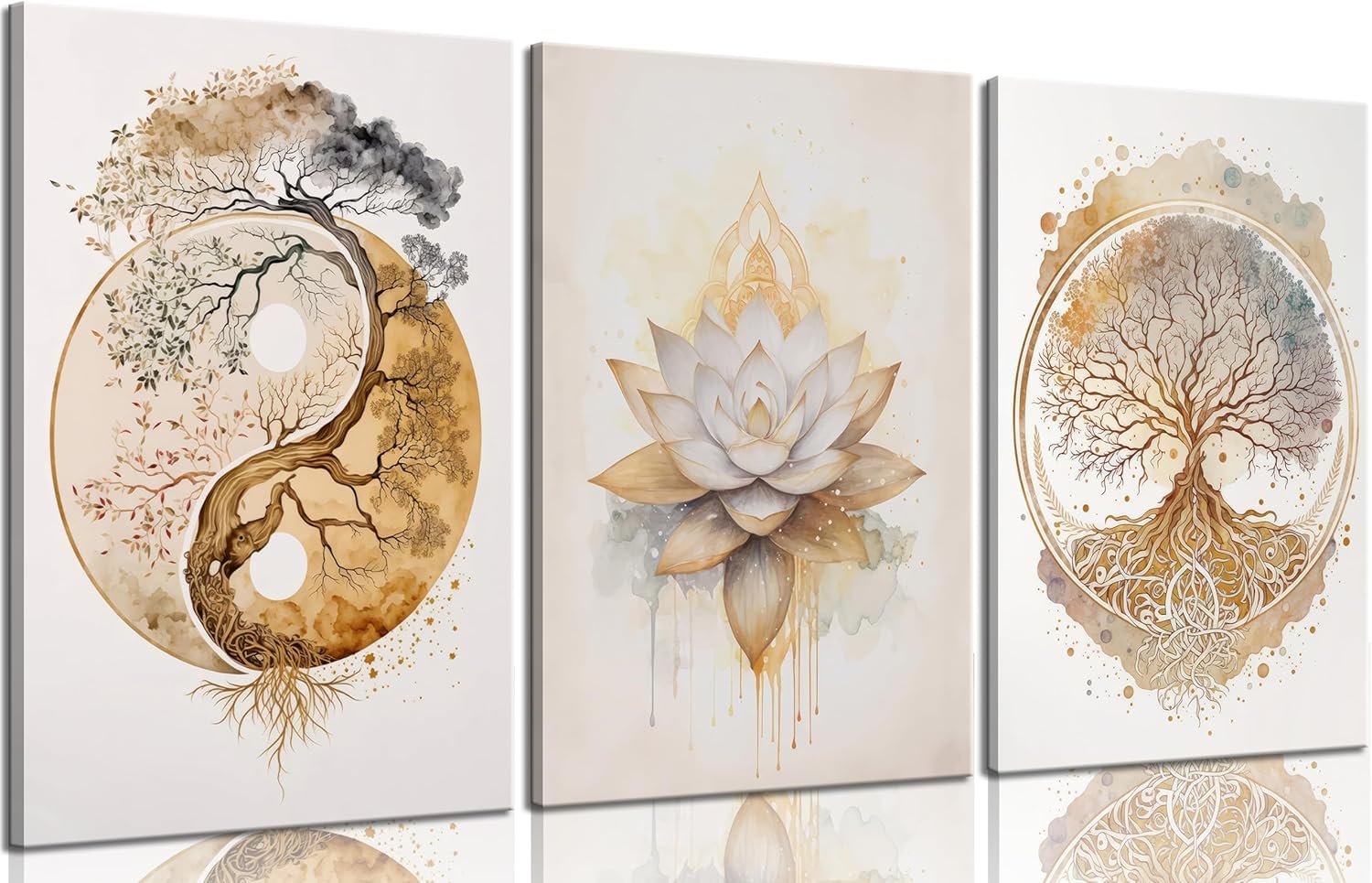 Tree of Life Canvas Wall Art Lotus Zen Painting Picture Wall Decor Abstract Yin Yang Fall Art Poster Print Artwork for Living Room Yoga Room Hotel Bedroom Home Decoration