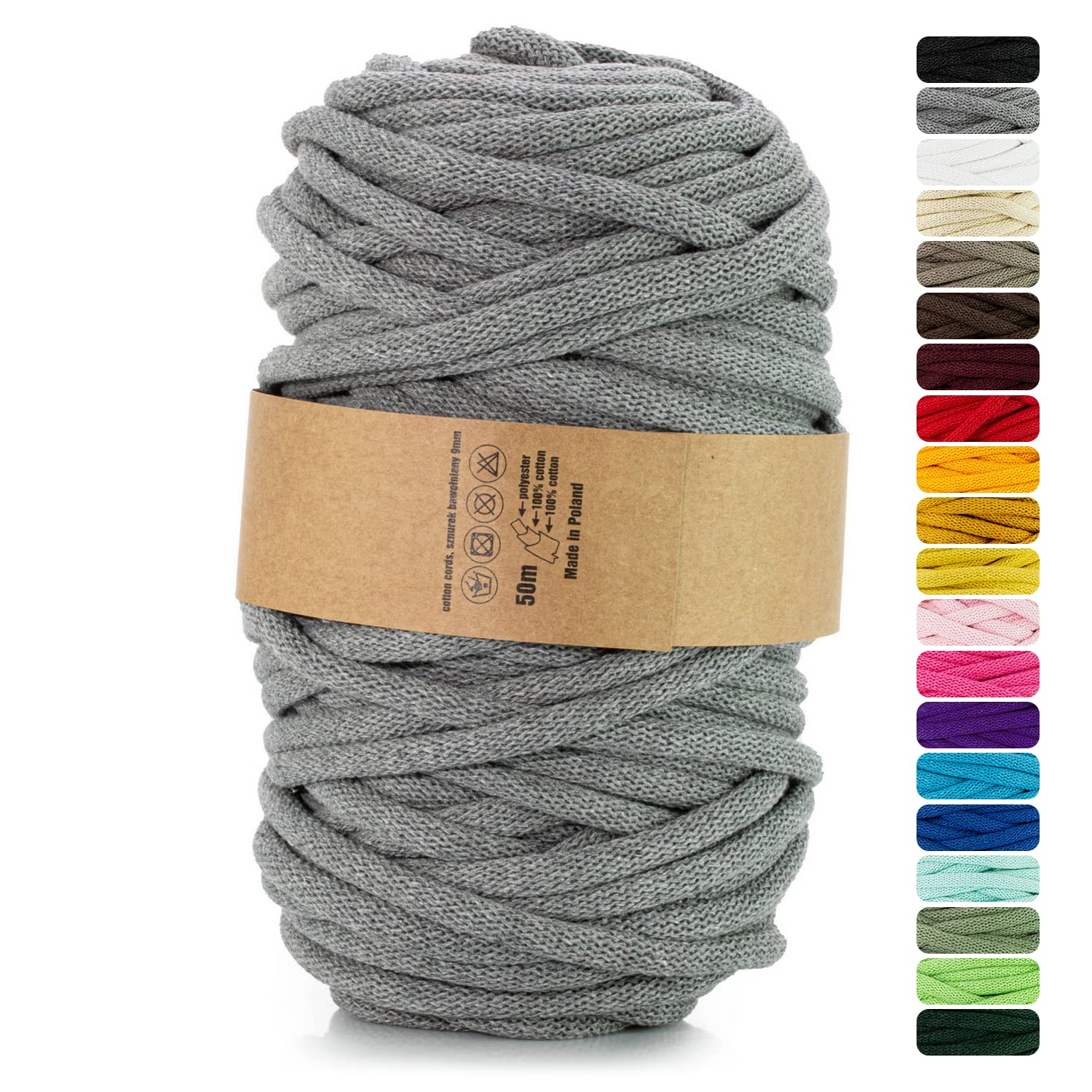 Netuno 1x Macramé-garen Antraciet 9 mm 50 m Katoenen koord met