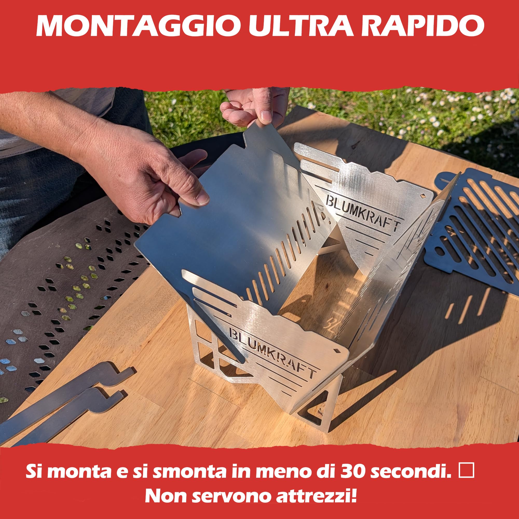 Barbecue portatile pieghevole in acciaio inossidabile – Barbecue da viaggio a carbonella ultra compatta – Smontabile, per campeggio, escursionismo, Van Life – Piccola barbecue in acciaio