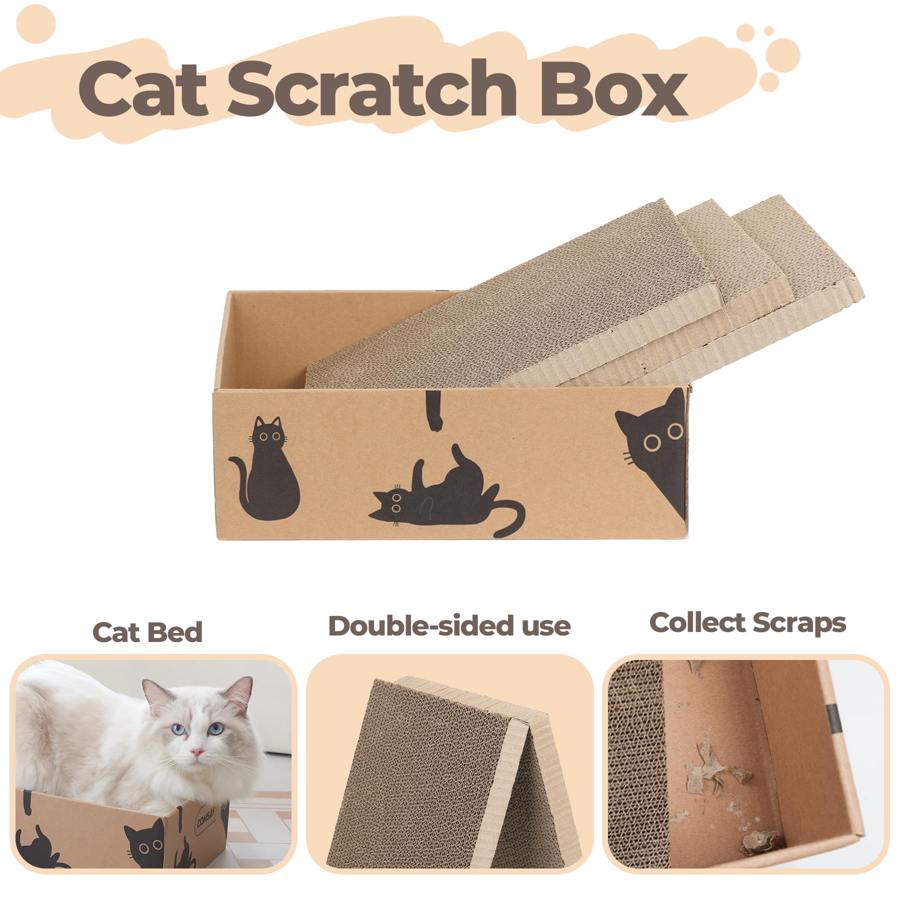 ComSaf Tiragraffi per gatti, design a 5 strati, in cartone ondulato, reversibile, per gatti, per giocare e dormire