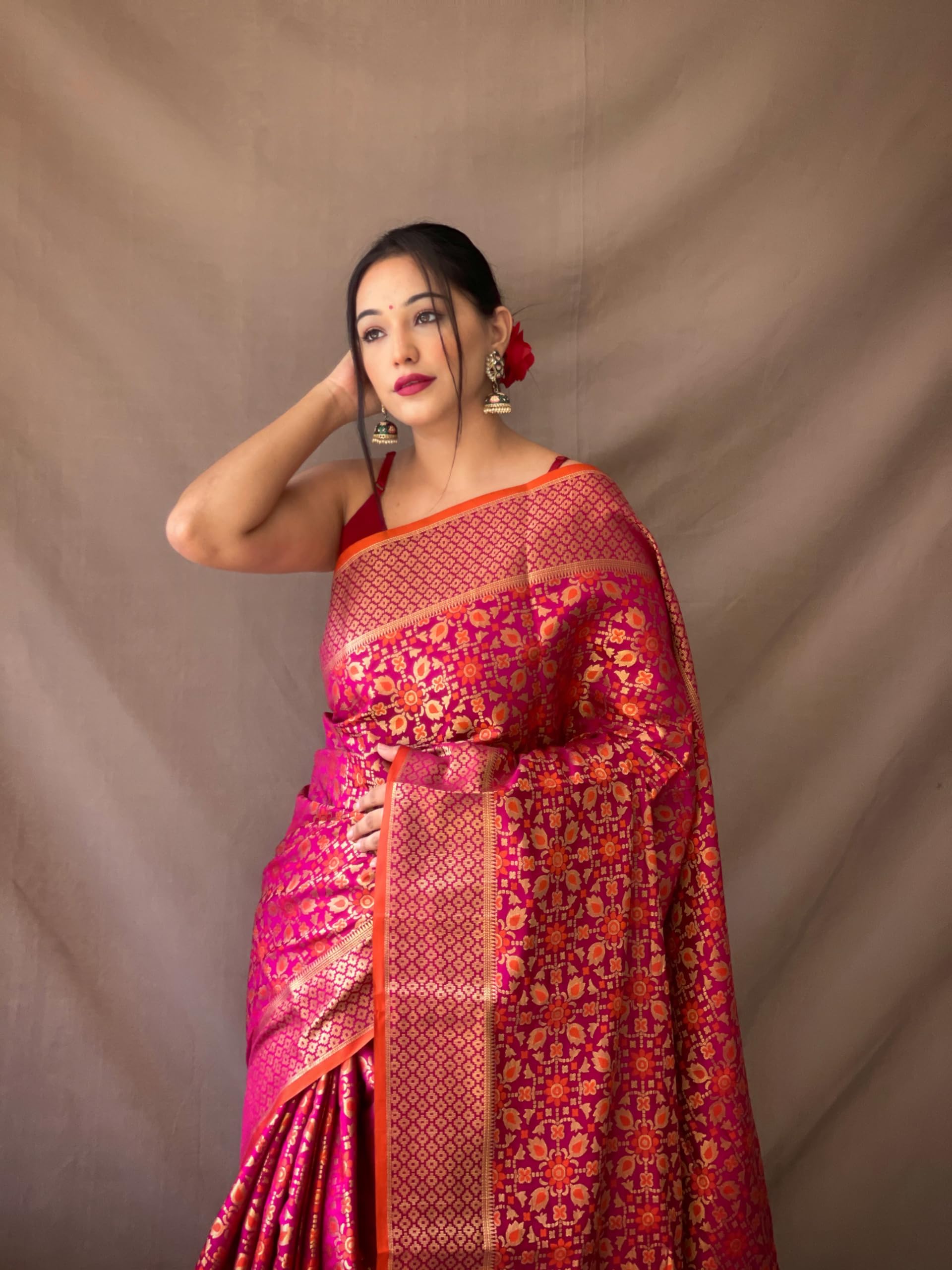 SGF11 Women's Kanjivaram patola Soft Lichi Silk Sarees With Unstitched Blouse Piece product image 2