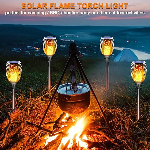 Miniatura 9 de Luces solares para exteriores, linterna solar grande con llama parpadeante, efecto fuego, decoraciones de Halloween, linternas colgantes 3 en 1,