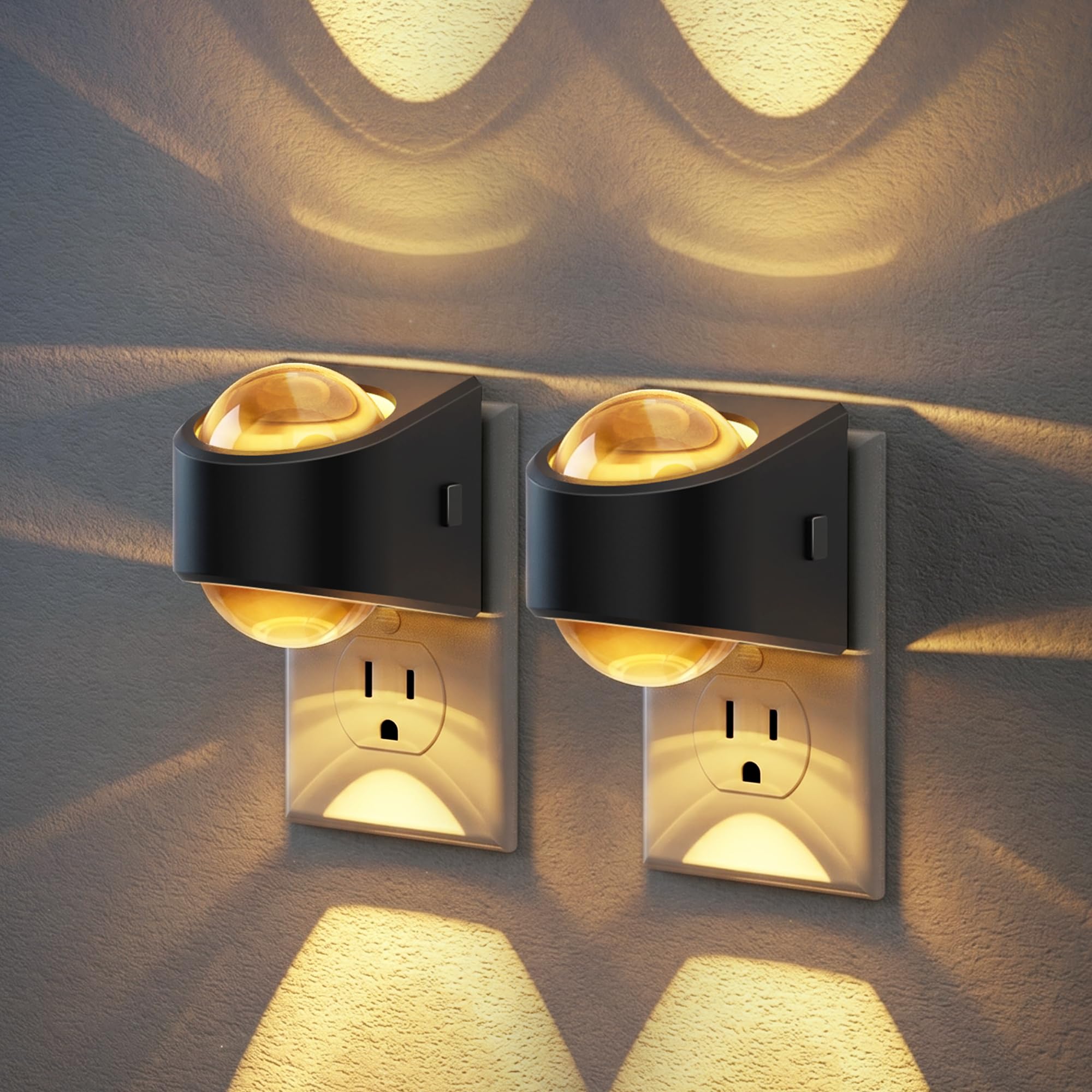 JandCase Night Lights Plug into Wall,3000K Warm White Projector Night Light | Dusk to Dawn Sensor Night Light Plug in, 2 Pack Dimmable Night Light with Brightness Memory for Bedroom Hallway Stair Nursery