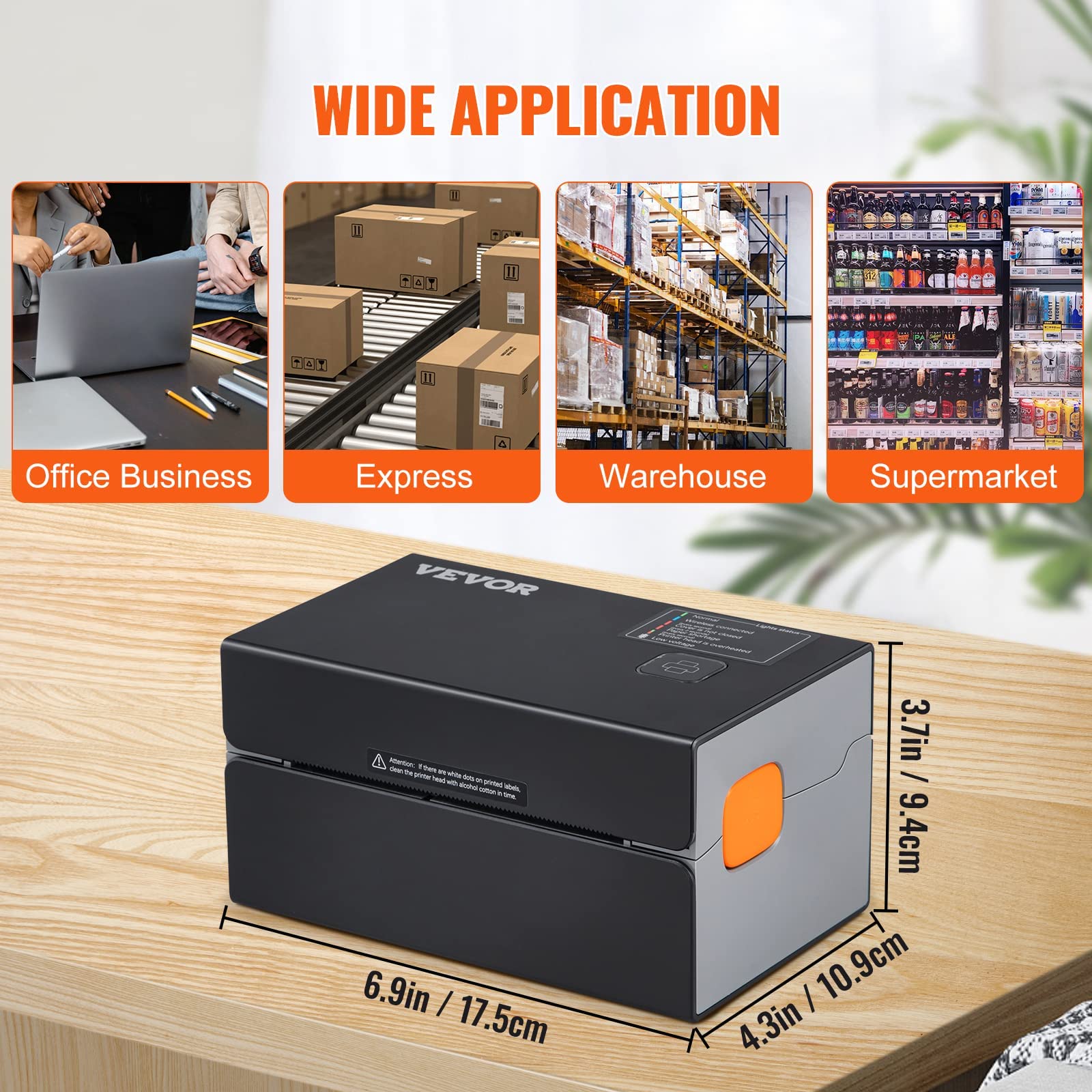 VEVOR Drukarka termiczna Bluetooth, drukarka etykiet Edesive 4x6, etykieciarka termiczna kompatybilna z Windows/MAC OS/Linux/Chromebook, obsługuje DHL, USPS, FedEx, Shopify, Ebay, Amazon itp.