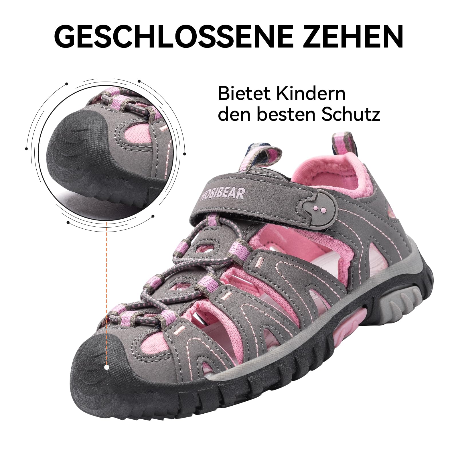 HOBIBEAR Sandales Randonnée Enfants Garçons/Filles - Chaussures Sport Été Respirantes Antidérapantes à Bout Fermé (Trekking Outdoor)