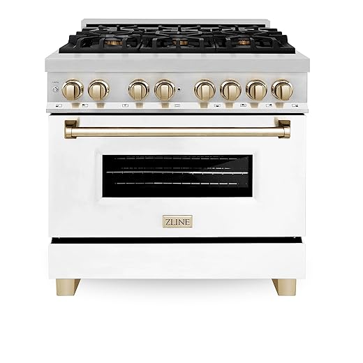 ZLINE Autograph 36" Legacy Dual Fuel Range w/ 6 Burners & White & Gold Accents (RAZ-WM-36-G)