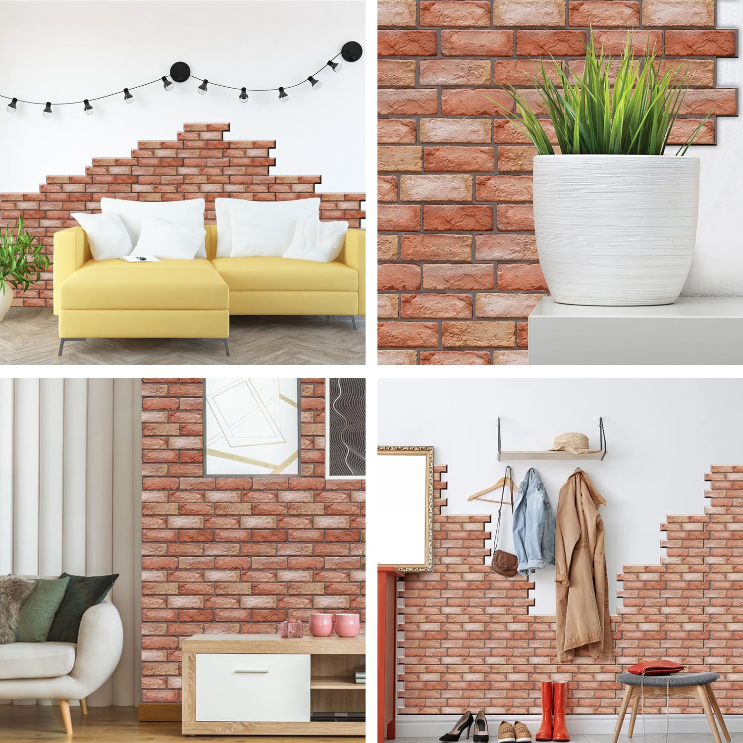 Carta Da Parati 3D Effetto Mattone - 10 Pezzi Autoadesivi 30x30cm Per Pareti